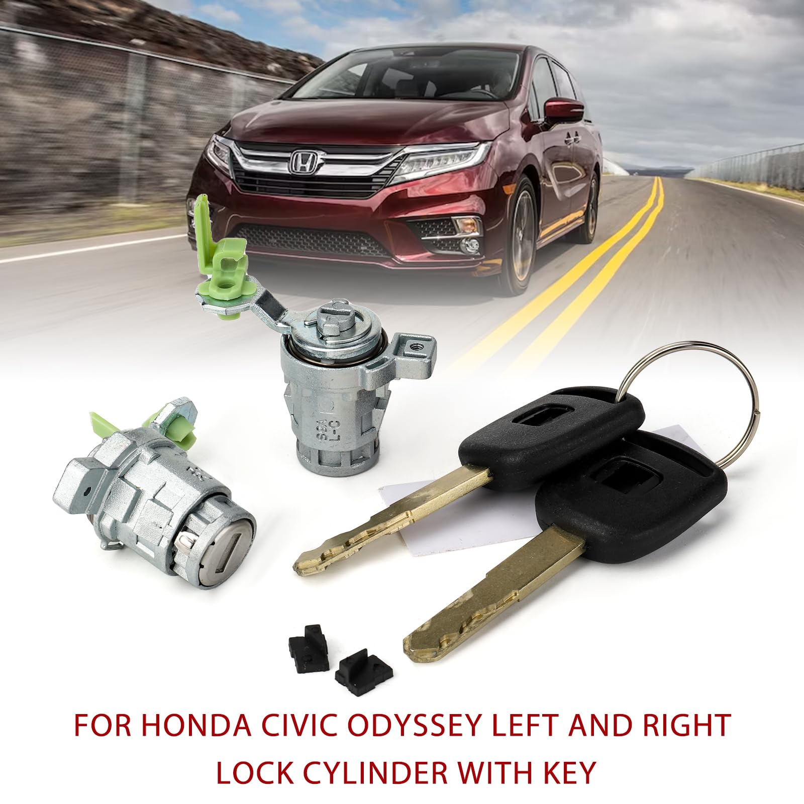Lock Cylinder W/2 Keys Left & Right Compatible With Honda 1998-2002 Accord, 2001-2005 Civic, 1999-2004 Odyssey, 2000-2009 S2000, 72185-S9A-013