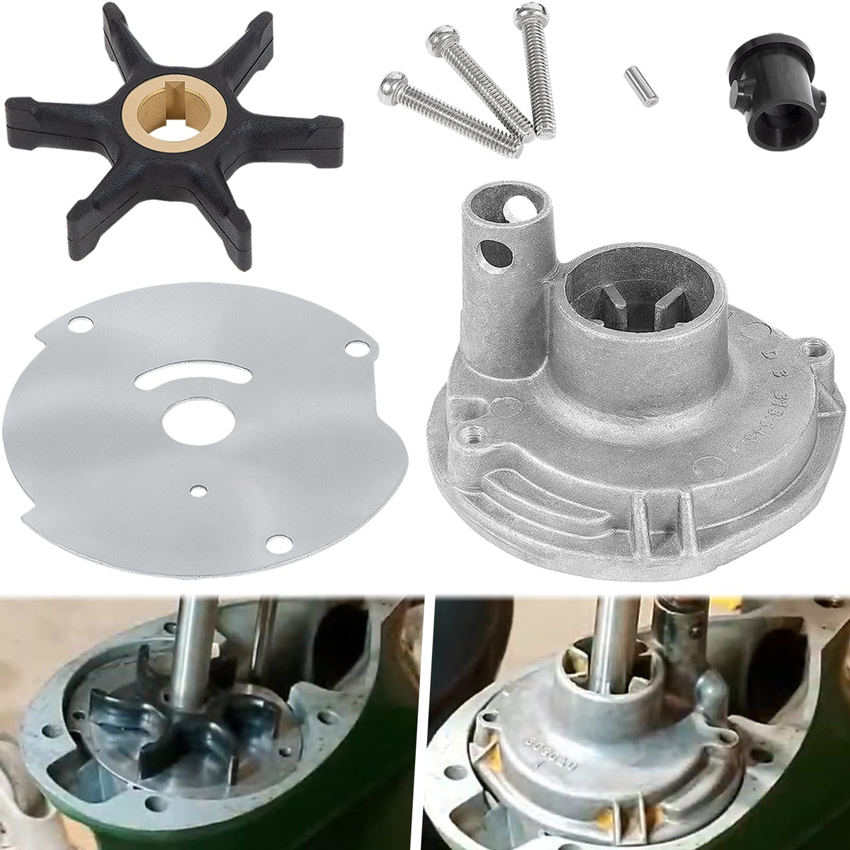 Upgrade Water Pump Impeller Kit 0382468 382468 Fits for Johnson Evinrude BRP OMC 10 15 18 20 25 HP Housing, Replacement for OEM 