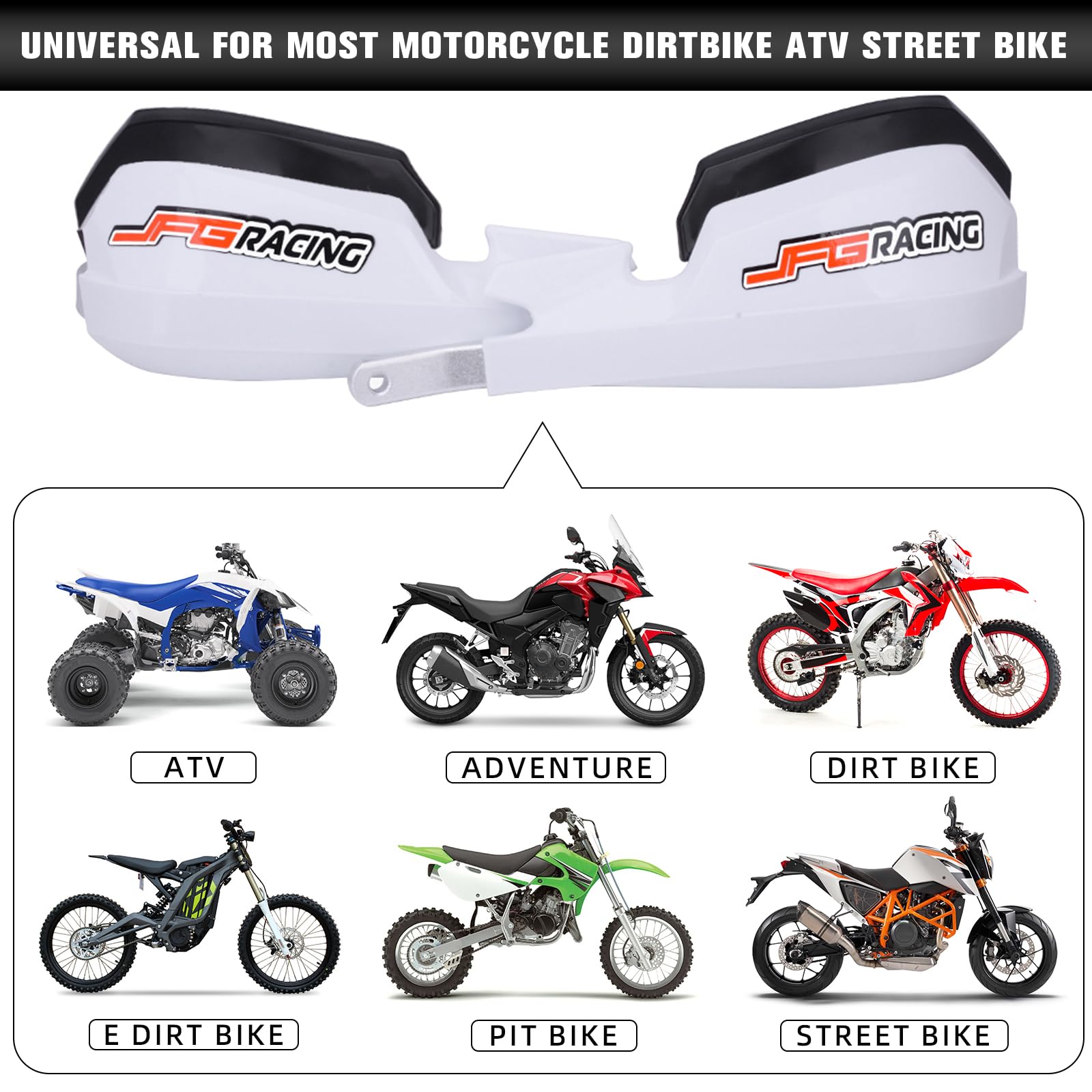 Jfg Racing Handguards,Motorcycle Hand Guards Universal For 7/8 22Mm And 1 1/8 28Mm Handlebar For Dirt Pit Bike Motocross Enduro Snowmobile Yz Klr Crf Tw Ttr Drz 125 150 200 250 350 450 - White