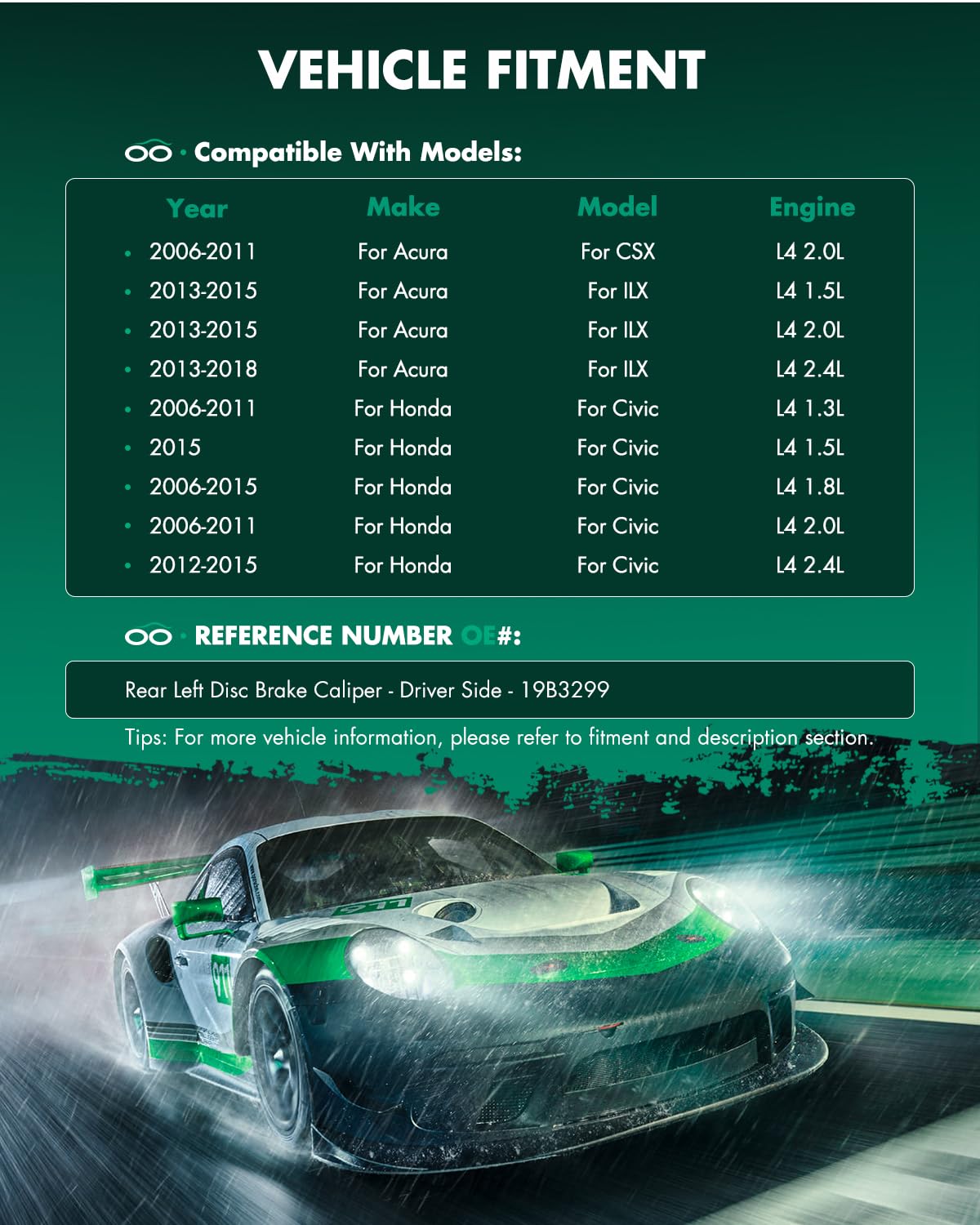 Scitoo 19B3299 Rear Left Disc Brake Caliper Assembly W/Bracket For Acura For Csx 2006-2011,For Acura For Ilx 2013-2018,For Honda