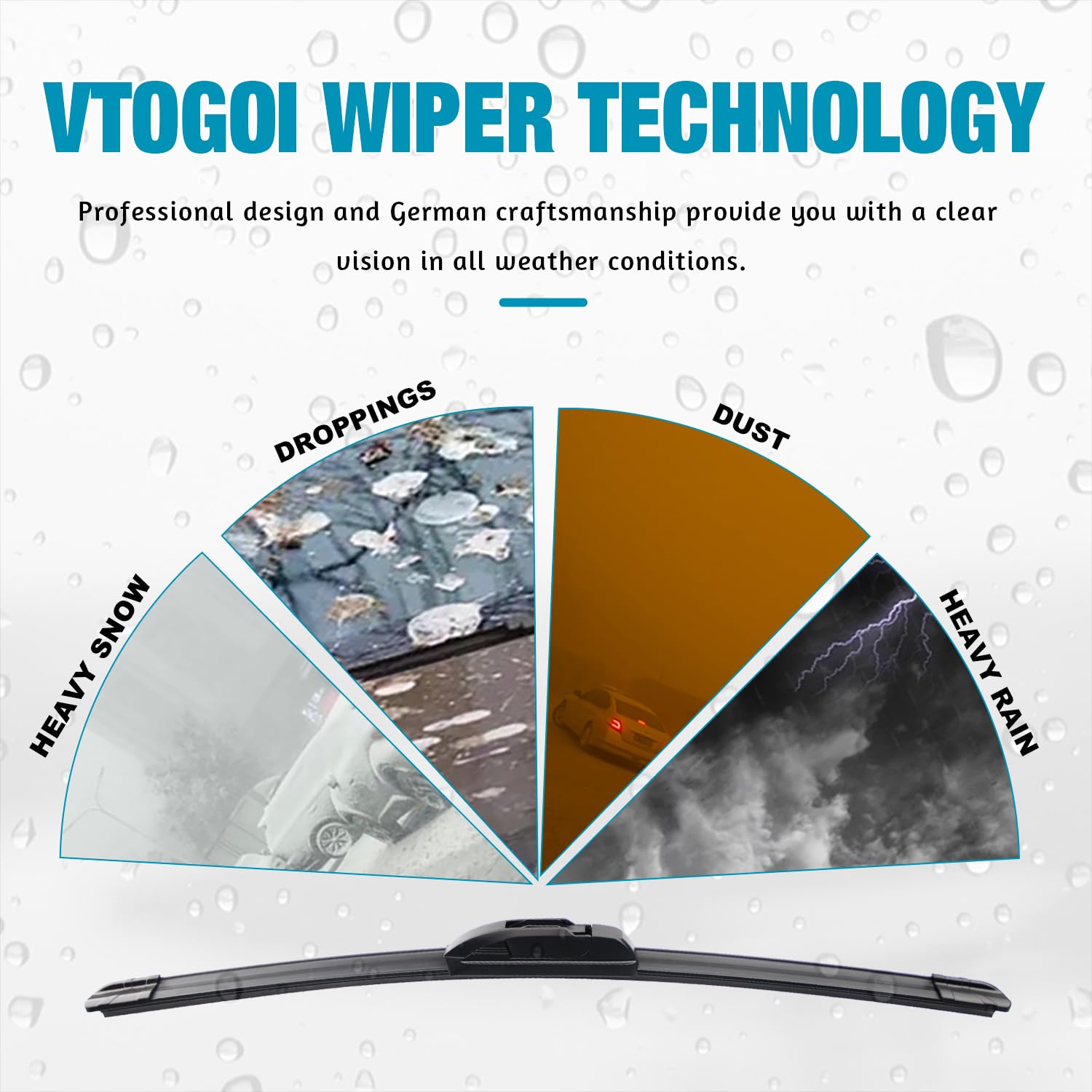 Vtogoi Wiper Blades With Rear Wiper Blades Set For 2017-2022 Kia Sportage 2019-2023 Hyundai Santa Fe,Automotive Replacement Wind