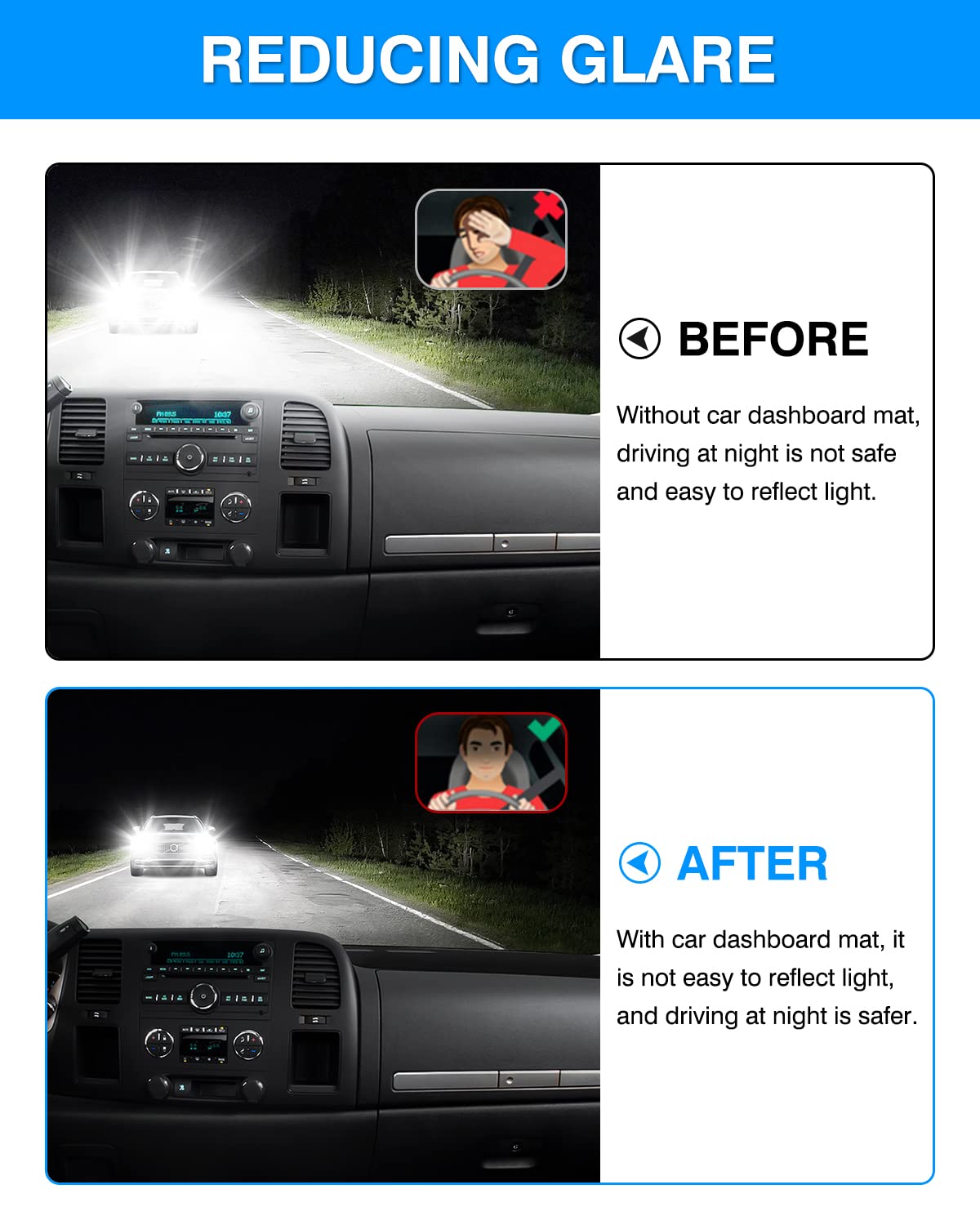 Autorder Dashboard Cover Mat For 2007-2013 Chevy Chevrolet Silverado/Gmc Sierra With Two Glove Boxes Accessories Dash Cover Flan