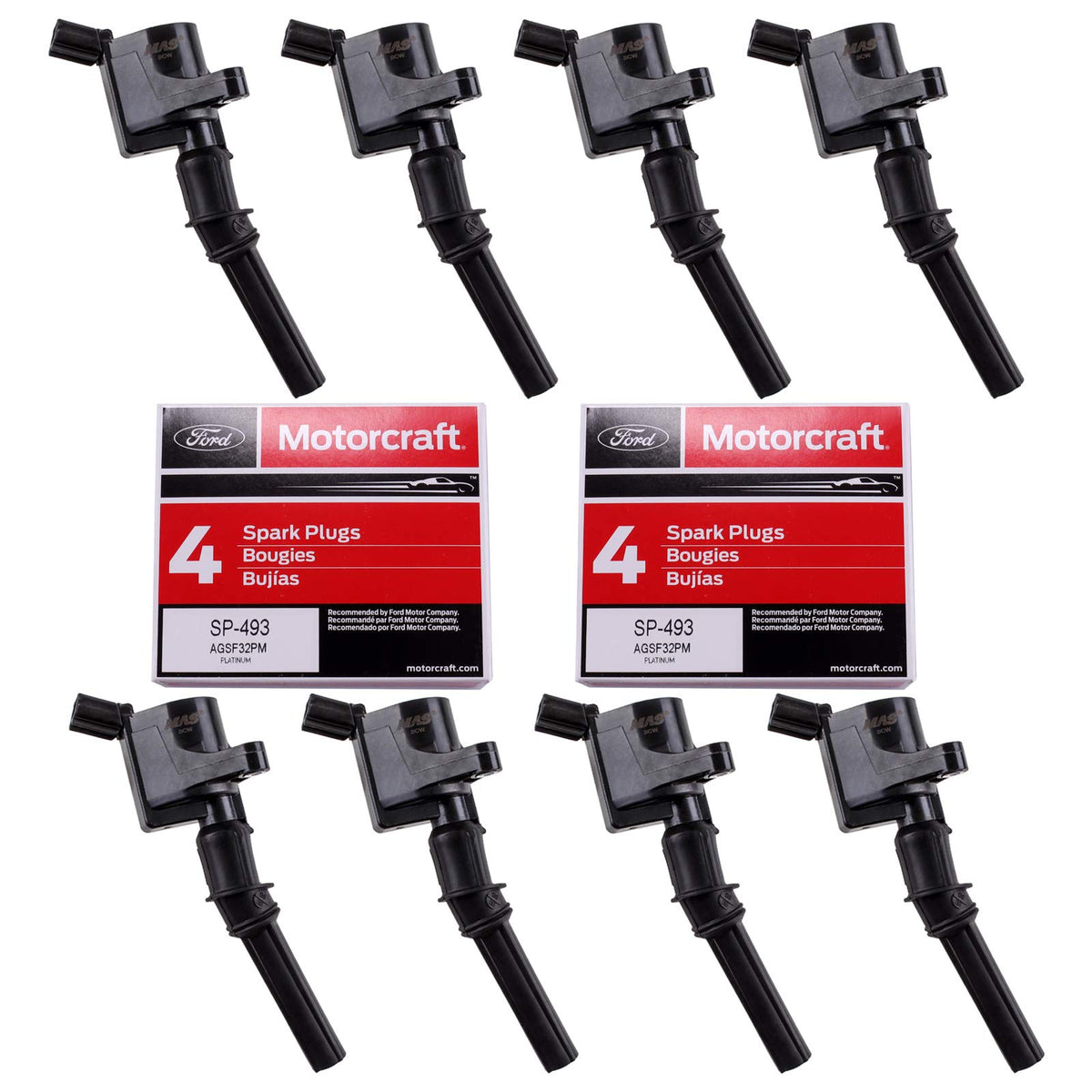 MAS Set of 8 Ignition Coil DG508 and Motorcraft Spark Plug SP493 compatible with Ford Lincoln Mercury 4.6L engines DG457 DG472 D