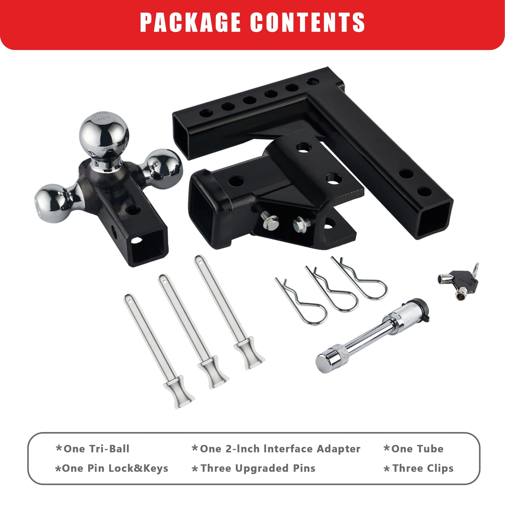 TYT Tri-Ball Adjustable Trailer Hitch Ball Mount, 1-7/8, 2, 2-5/16, 2 Receiver, 5 Rise/Drop,