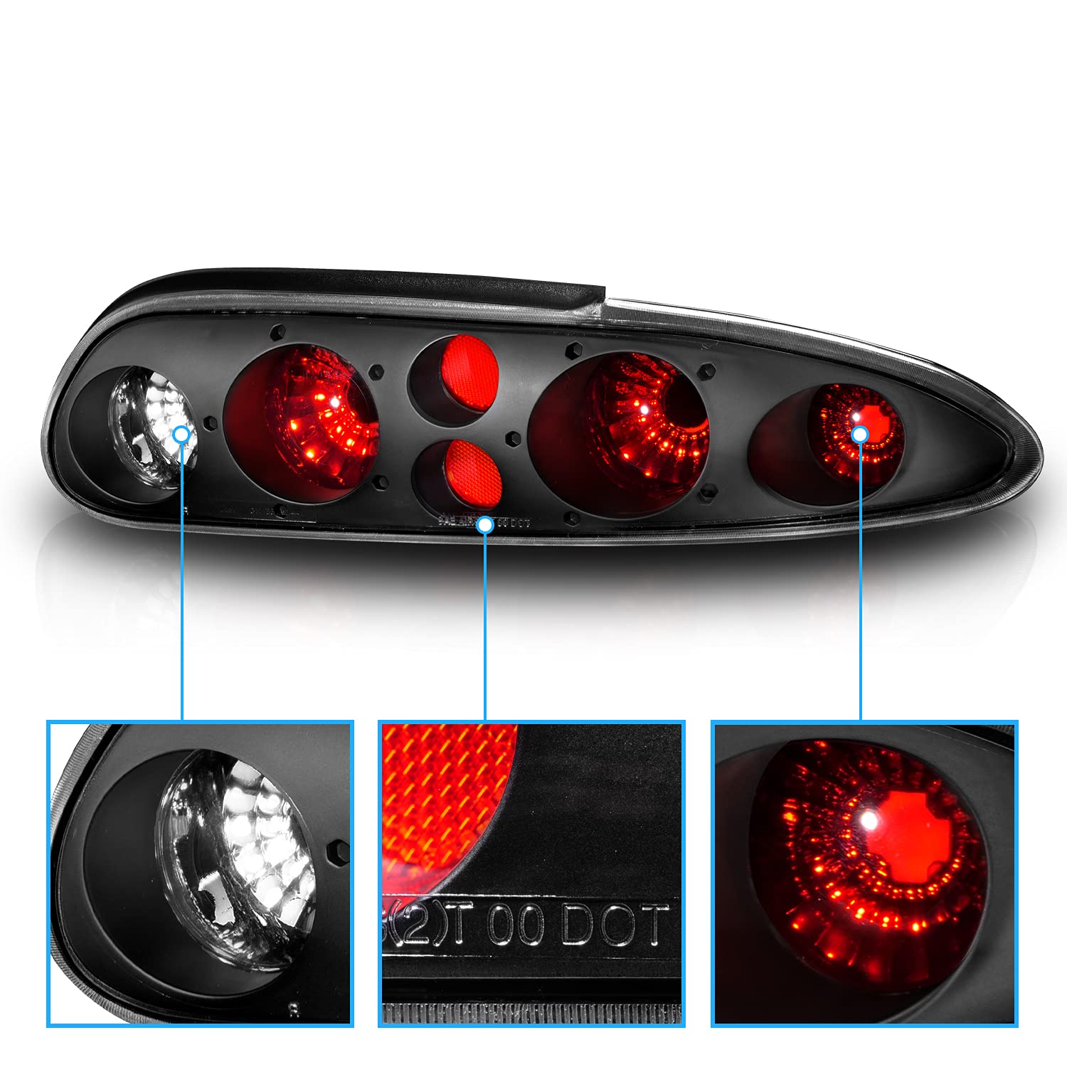 Amerilite Replacement Taillights Black For 93-02 Chevy Camaro - Passenger And Driver Side