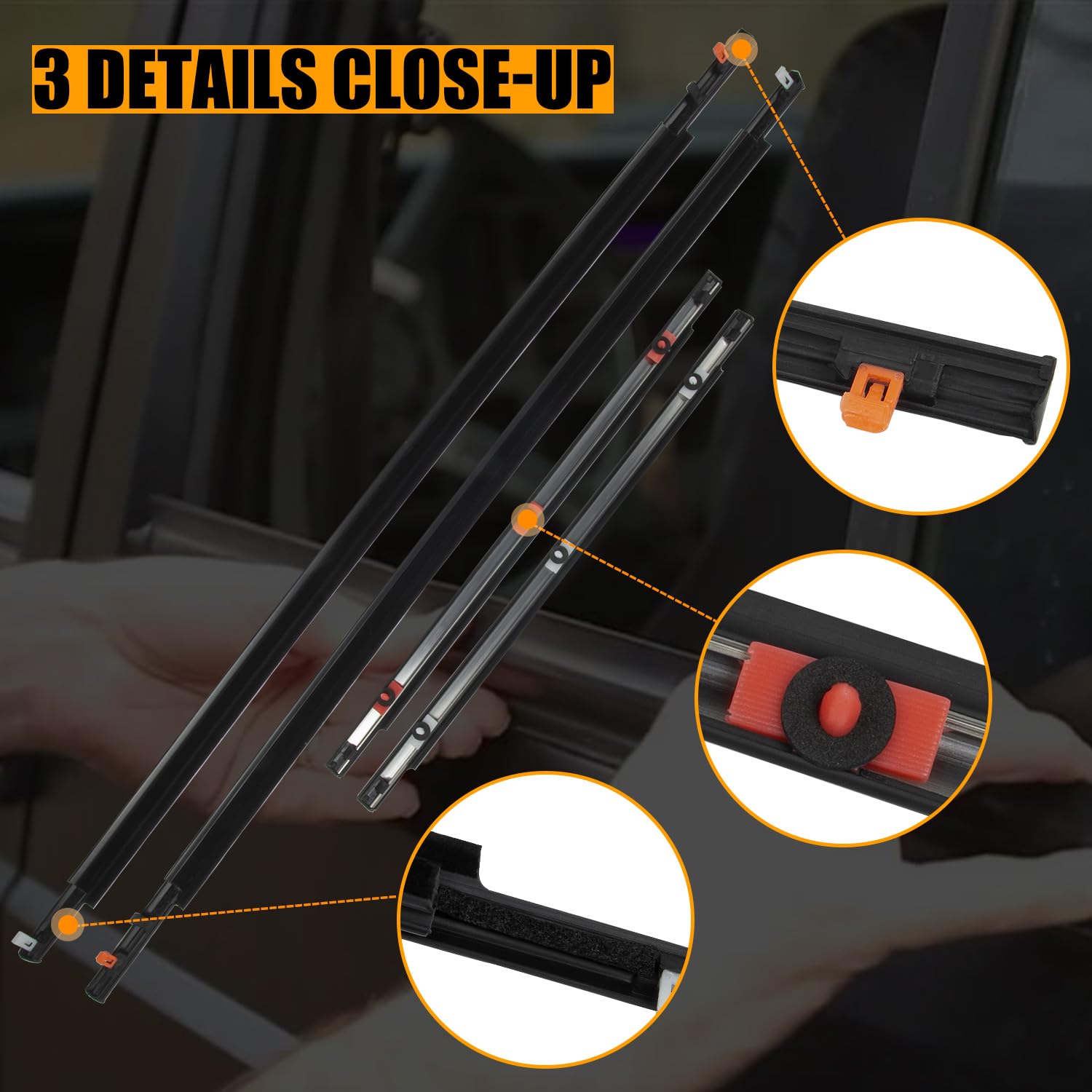 RANSOTO 4PCS Door Window Moulding Trim Front Rear Seal Belt Compatible with Toyota FJ Cruiser 2007-2014 Replaces 68164-35041 681