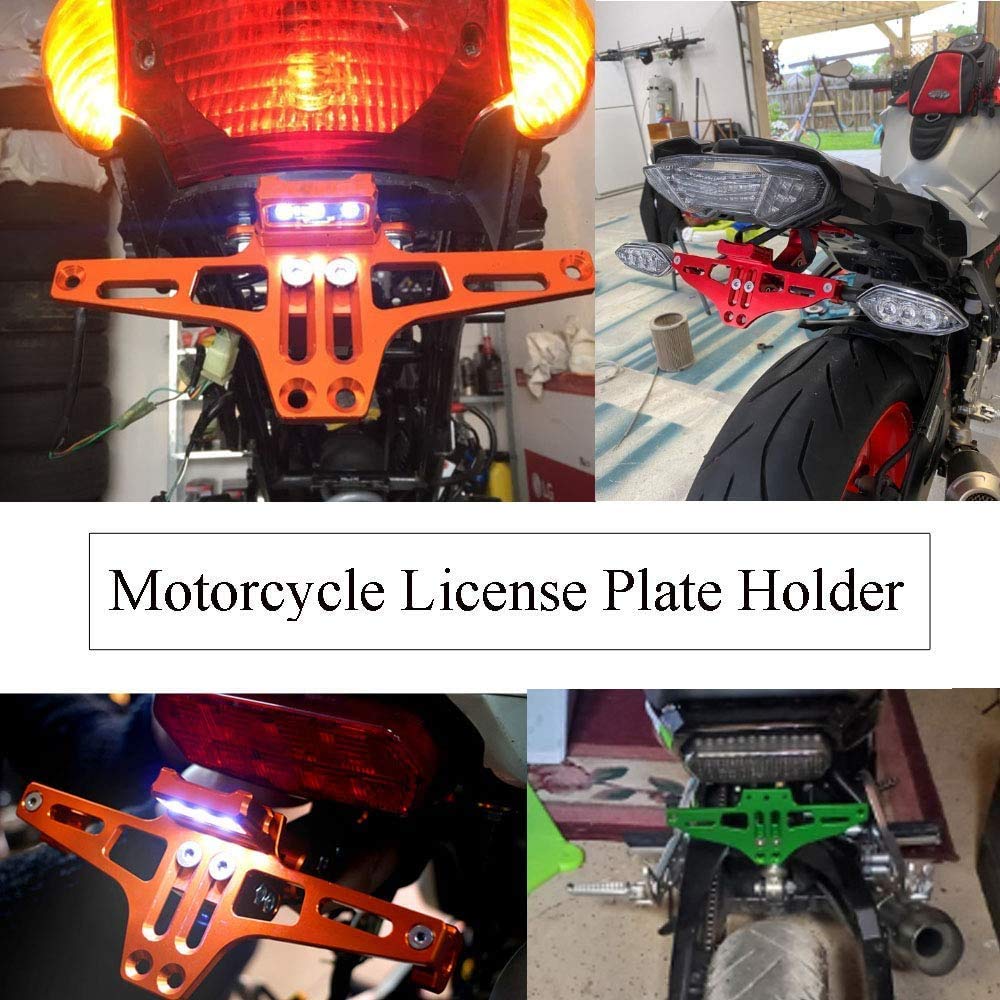 Mdpromcp Universal Motorcycle Fender Eliminator With Led Light Cnc Aluminum License Plate Bracket (Blue)