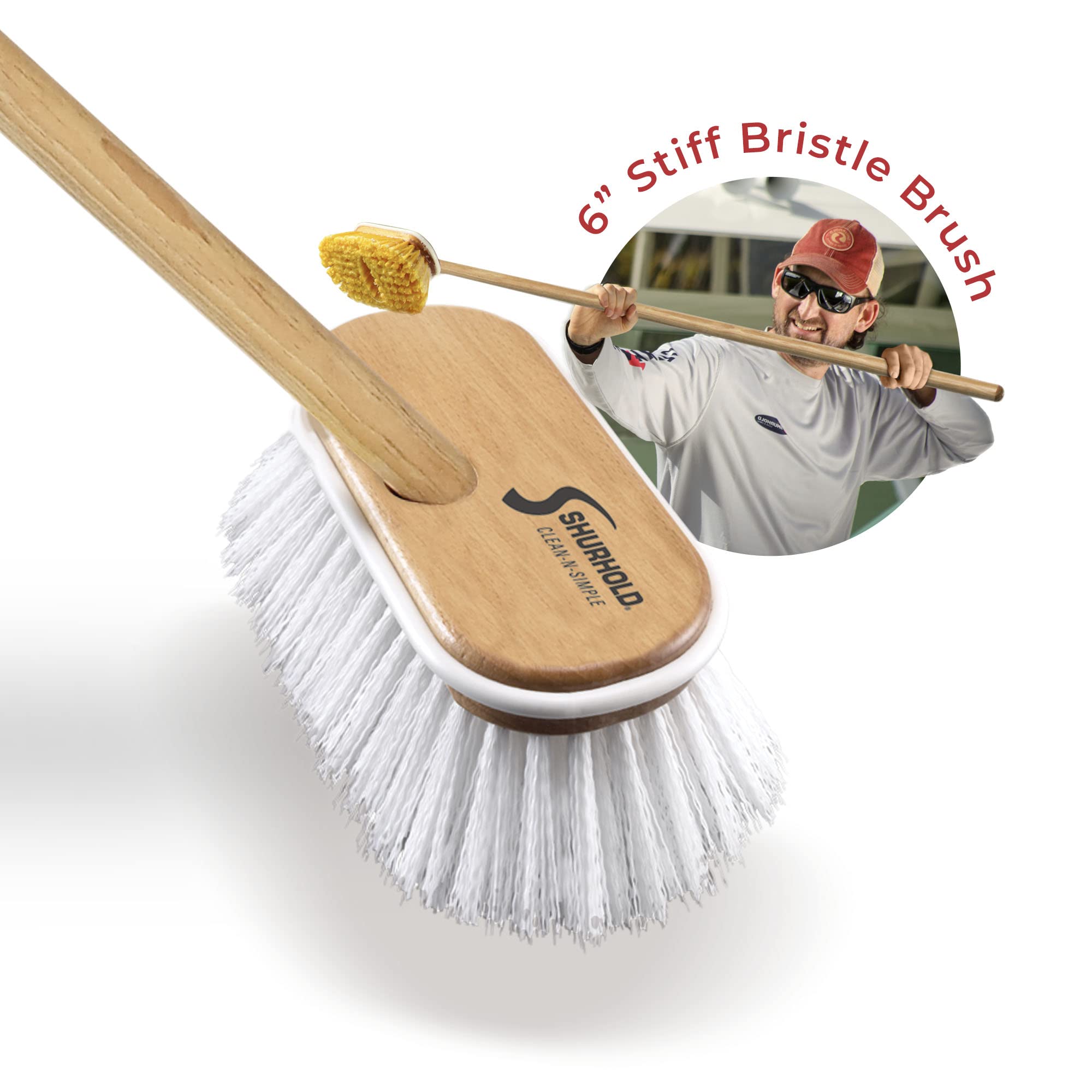 Shurhold 1950 Marine Mate 6 Inch Stiff Bristle Brush With 48 Inch Handle