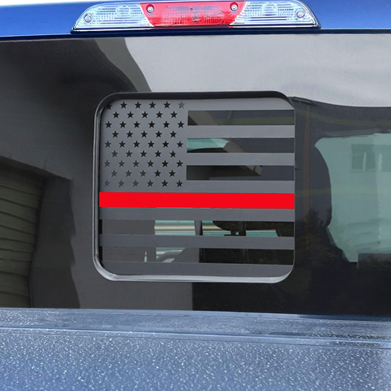 Zxiaochun Rear Middle Window American Flag Decal For Ford F150 F250 F350 2015-2022 2023 2024 Back Center Sliding Window Glass Usa Flag Vinyl Sticker(Thin Red Line)