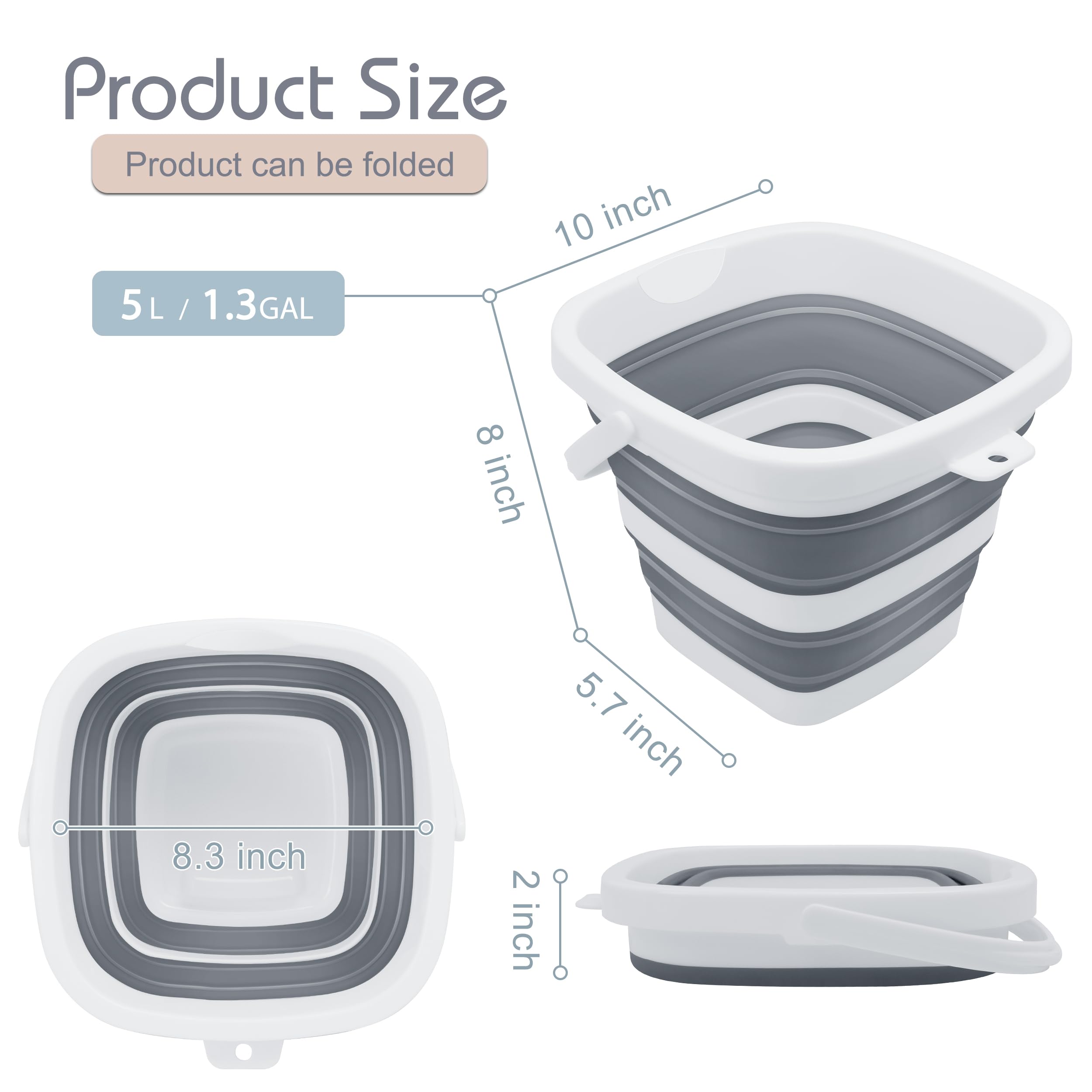 2 Pack Goderewild Collapsible Bucket 1.4 Gallon(5L) For House Cleaning, Beach, Car Wash, Camping, And Fishing - Lightweight, Fol