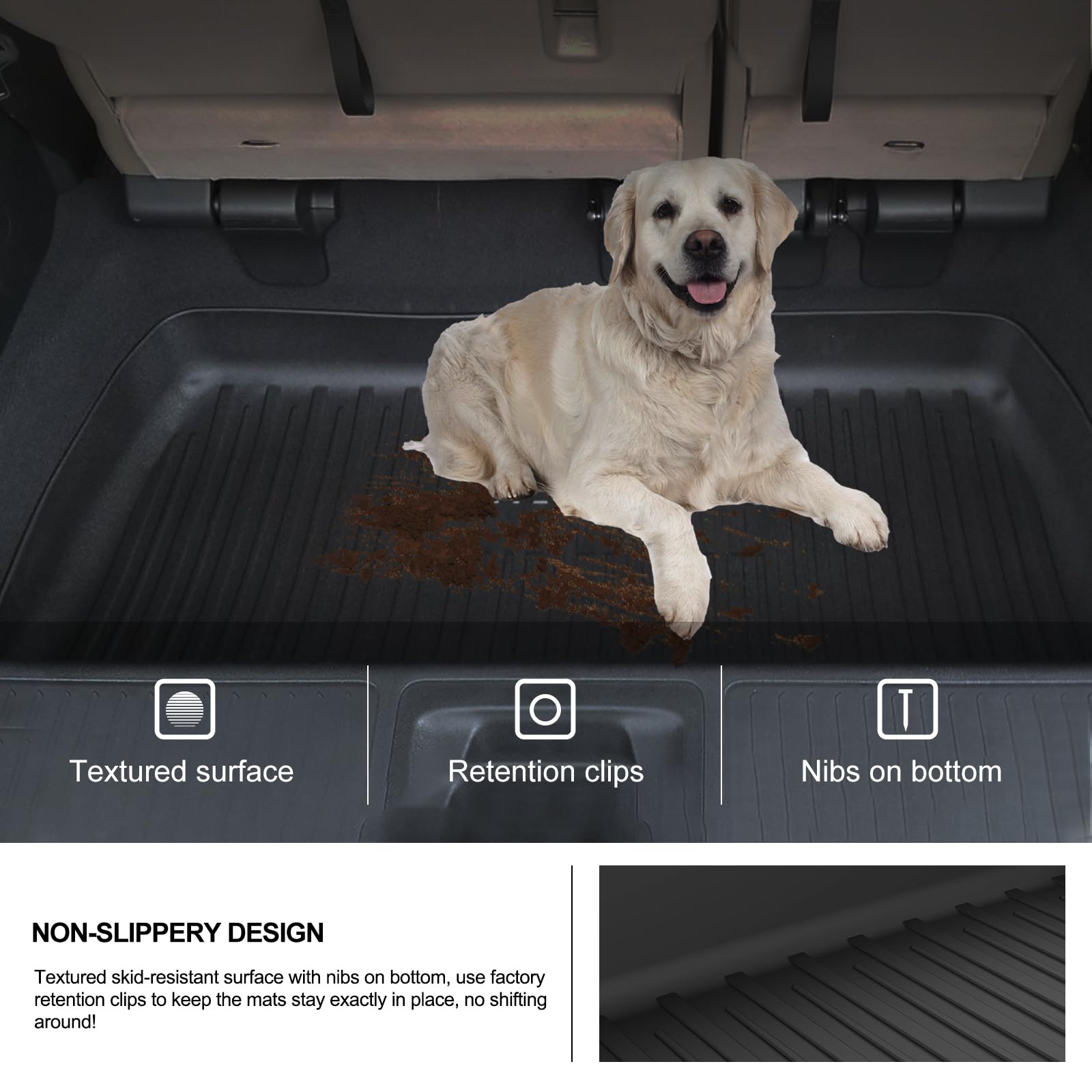 Kiwi Master Cargo Trunk Mat Behind 3Rd Row Compatible For 2018-2024 Honda Odyssey All Weather Trunk Liner Tpe Slush Mats Black