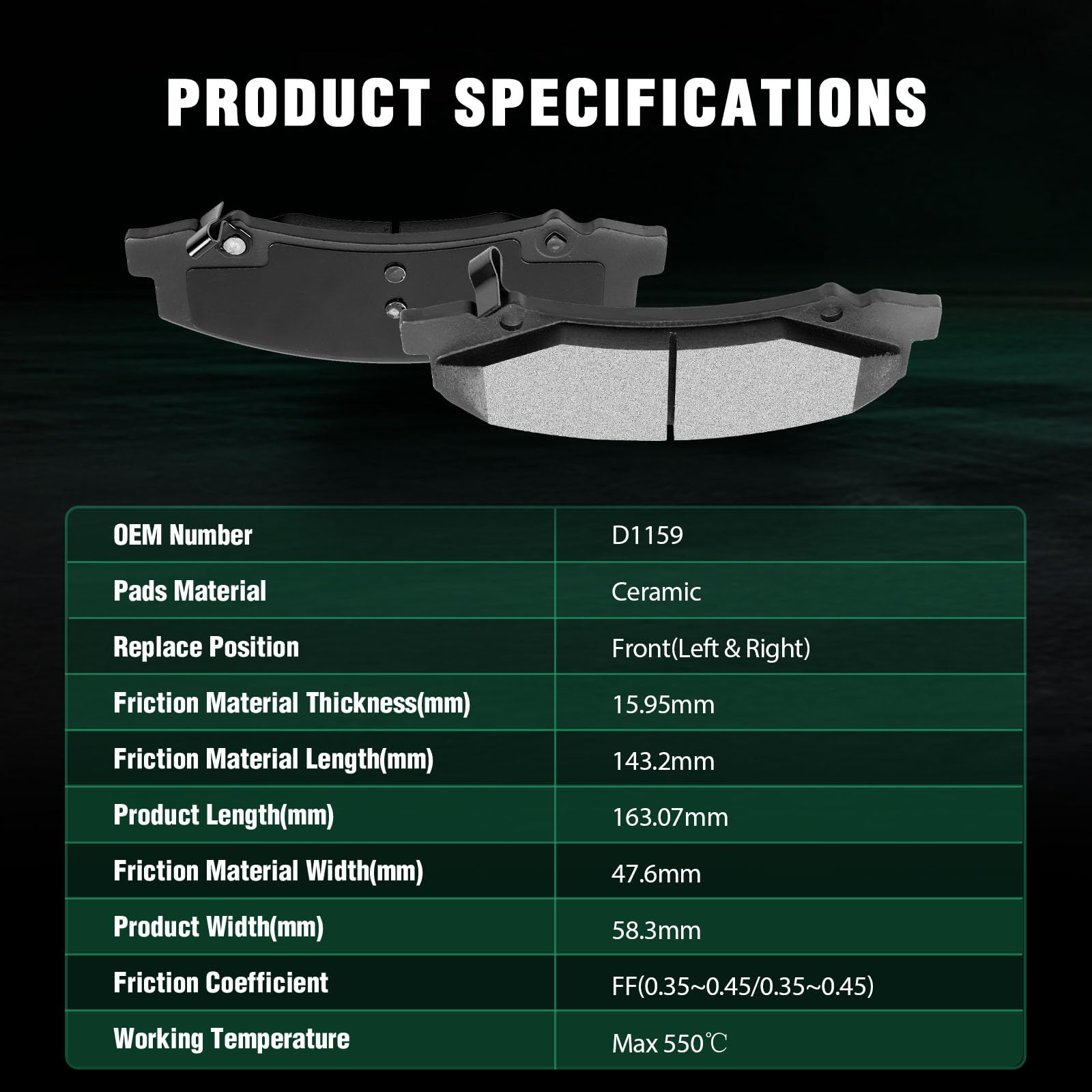 Automuto 8Pcs Front & Rear Ceramic Disc Brake Pads Set D698 D1159 For Buick Allure 2008-2009,For Buick Lacrosse 2008-2009,For Ch