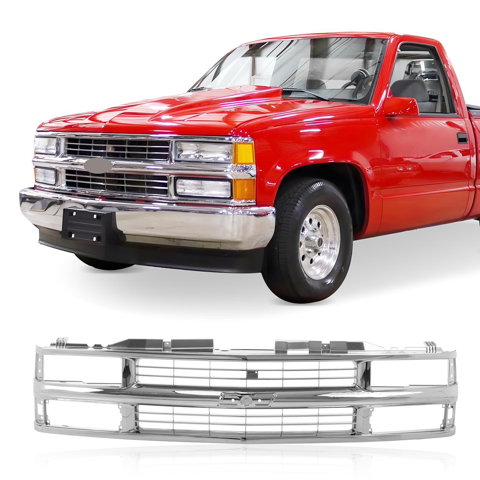 Carpartsdepot Front Grille Grill Chrome Shell With Insert Compatible With Chevrolet 1994-2000 C/K 1500 2500 3500 Tahoe Blazer Fo