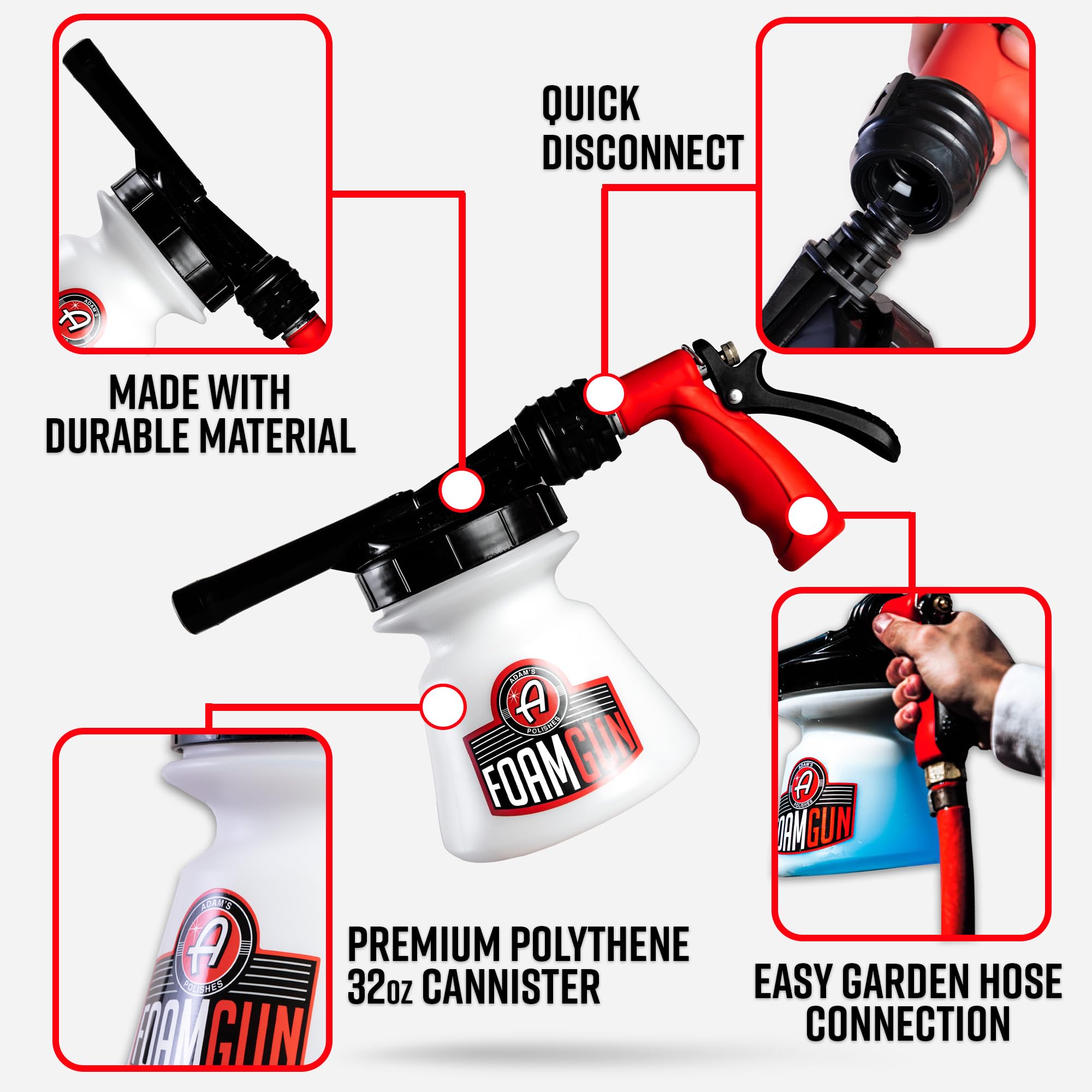 Adam'S Foam Gun Car Wash Foam Sprayer - Connects To Garden Hose For Car Washing, No Pressure Washer Required, Use Snow Foam Blas