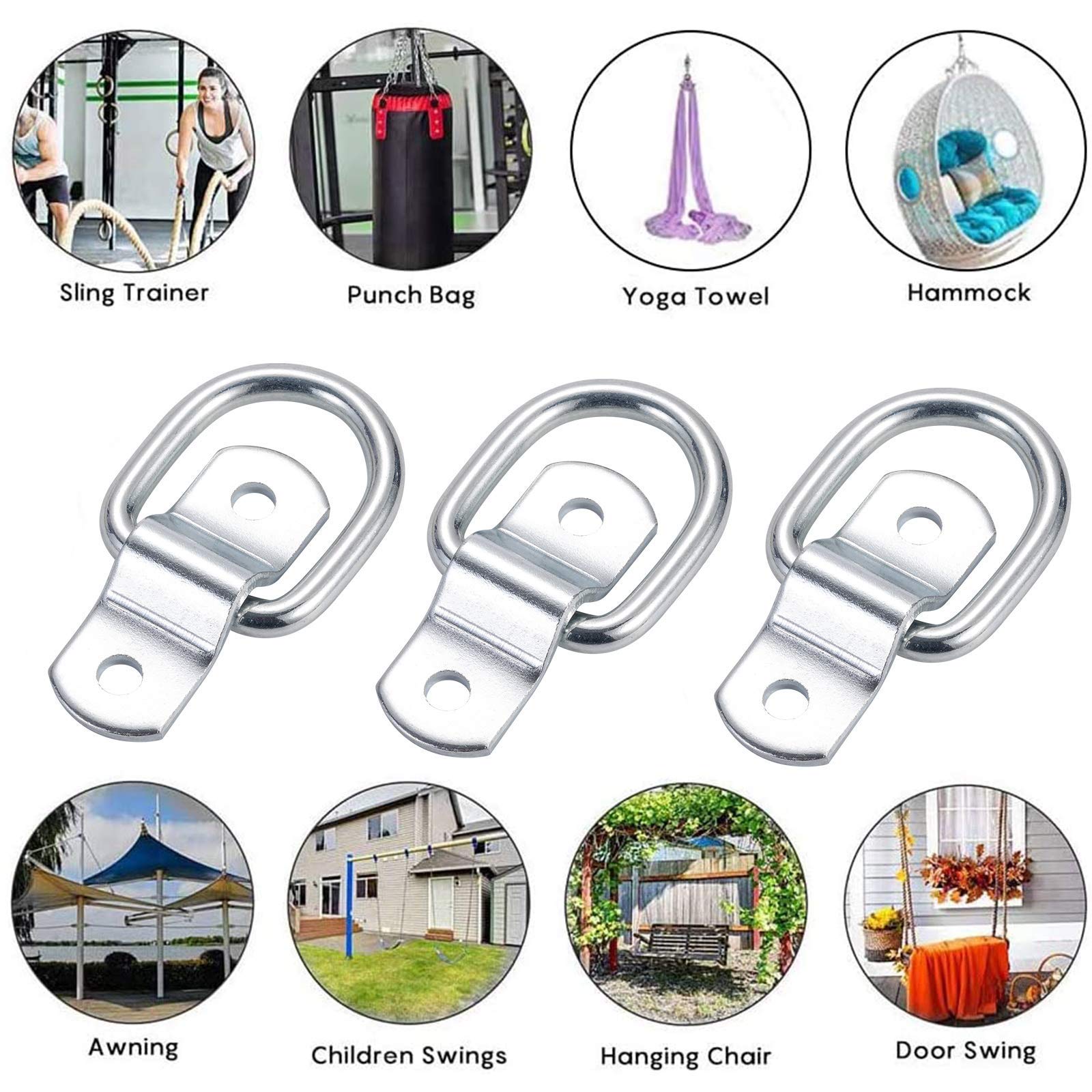 Czc Auto 6 Pack D Ring Tie Down Anchors 1/4'' Heavy Duty Iron Trailer Tie Down Hooks For Truck, Trailer, Camper, Warehouse, Boat