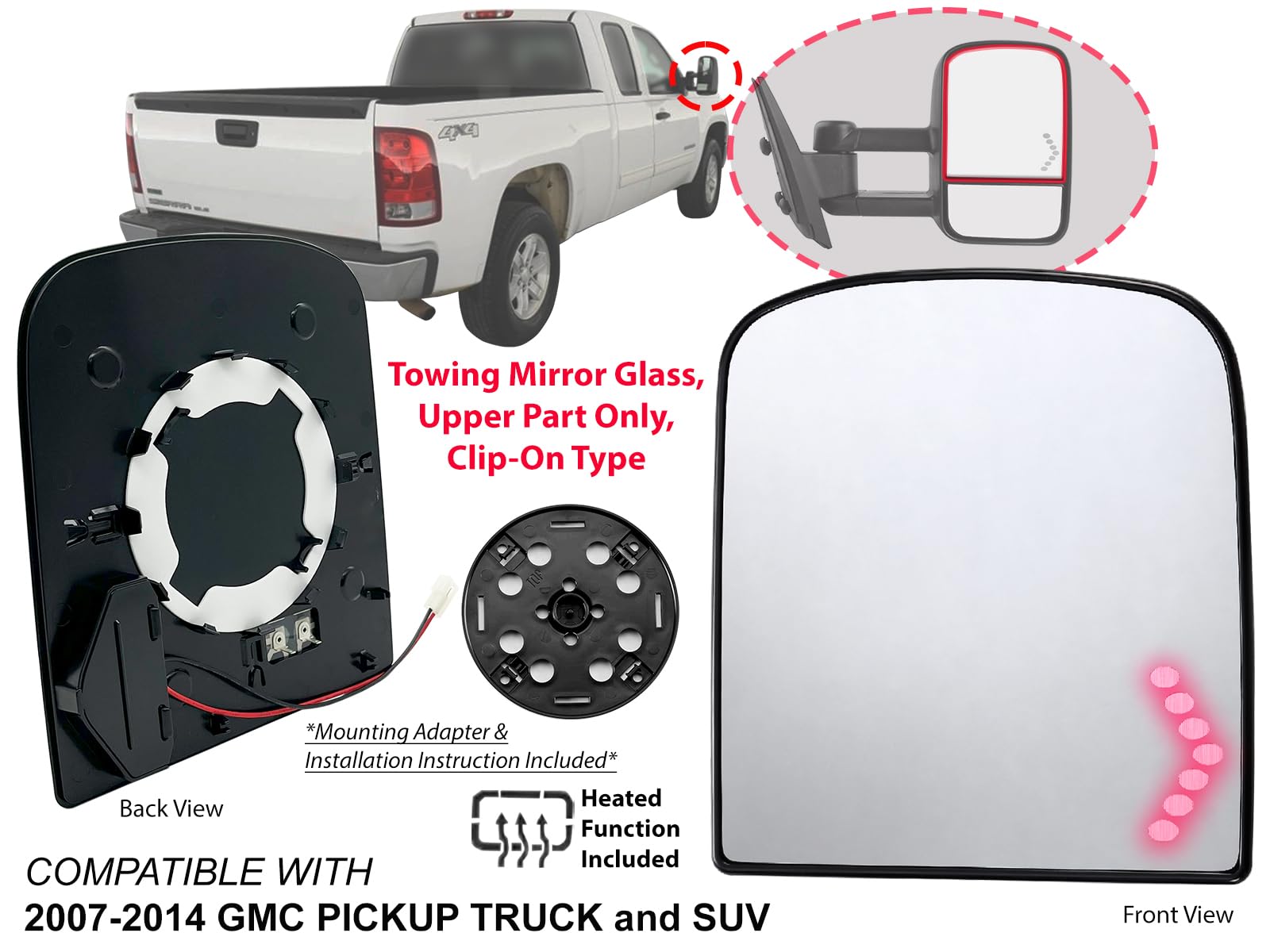 Apa Replacement For Towing Mirror Glass Upper Part Heated With Signal Light 2007-2014 Gm Pickup Van Silverado Sierra Passenger R
