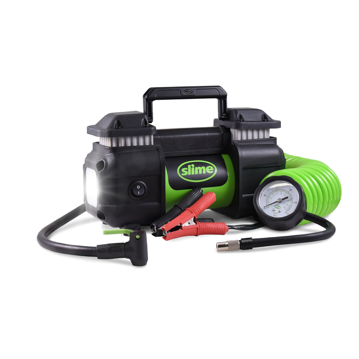 Slime 40026 Tire Inflator, Portable Car, SUV, 4x4 Air Compressor, Heavy Duty, 2x Pro Power, Heavy Duty, with Analog 150 psi Dial