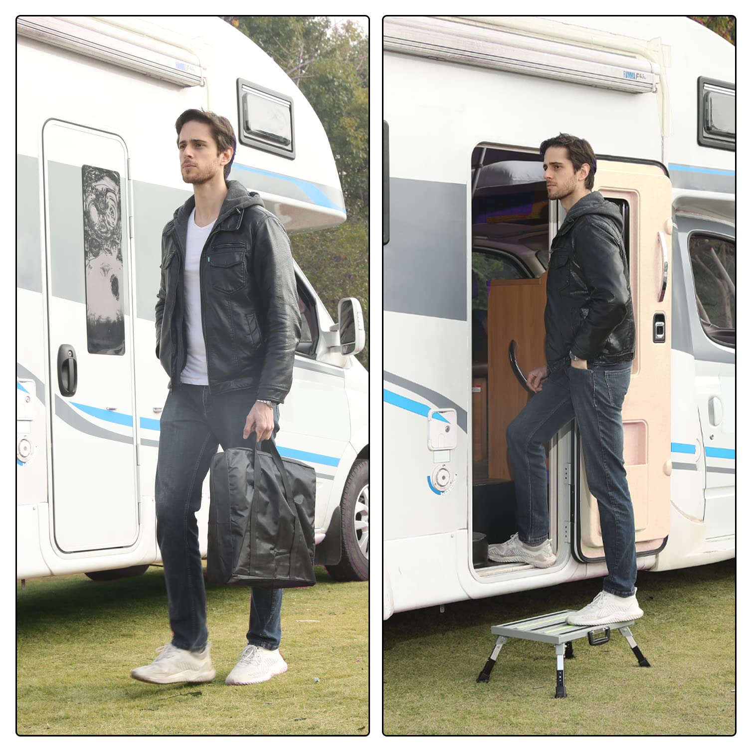 Garfatolrv 19     14.5    Large Rv Steps With Glow In The Dark Tapes Adjustable Rv Step Stool Aluminum Rv Step Supports Up To 15