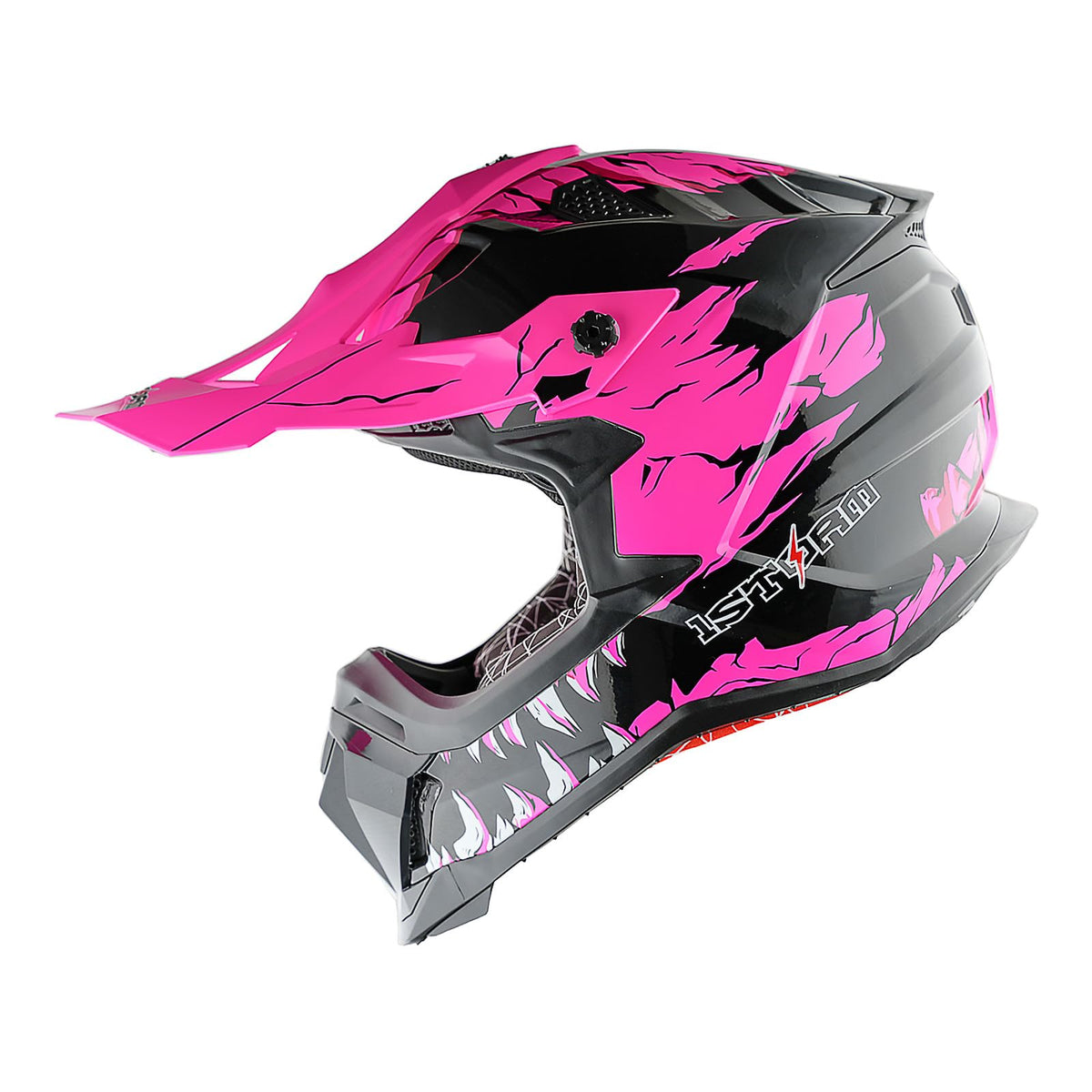 1Storm Adult Motocross Helmet ATV Dirt Bike BMX MX Downhill Mountain Helmet Track Style JH601; Dinosaur Pink