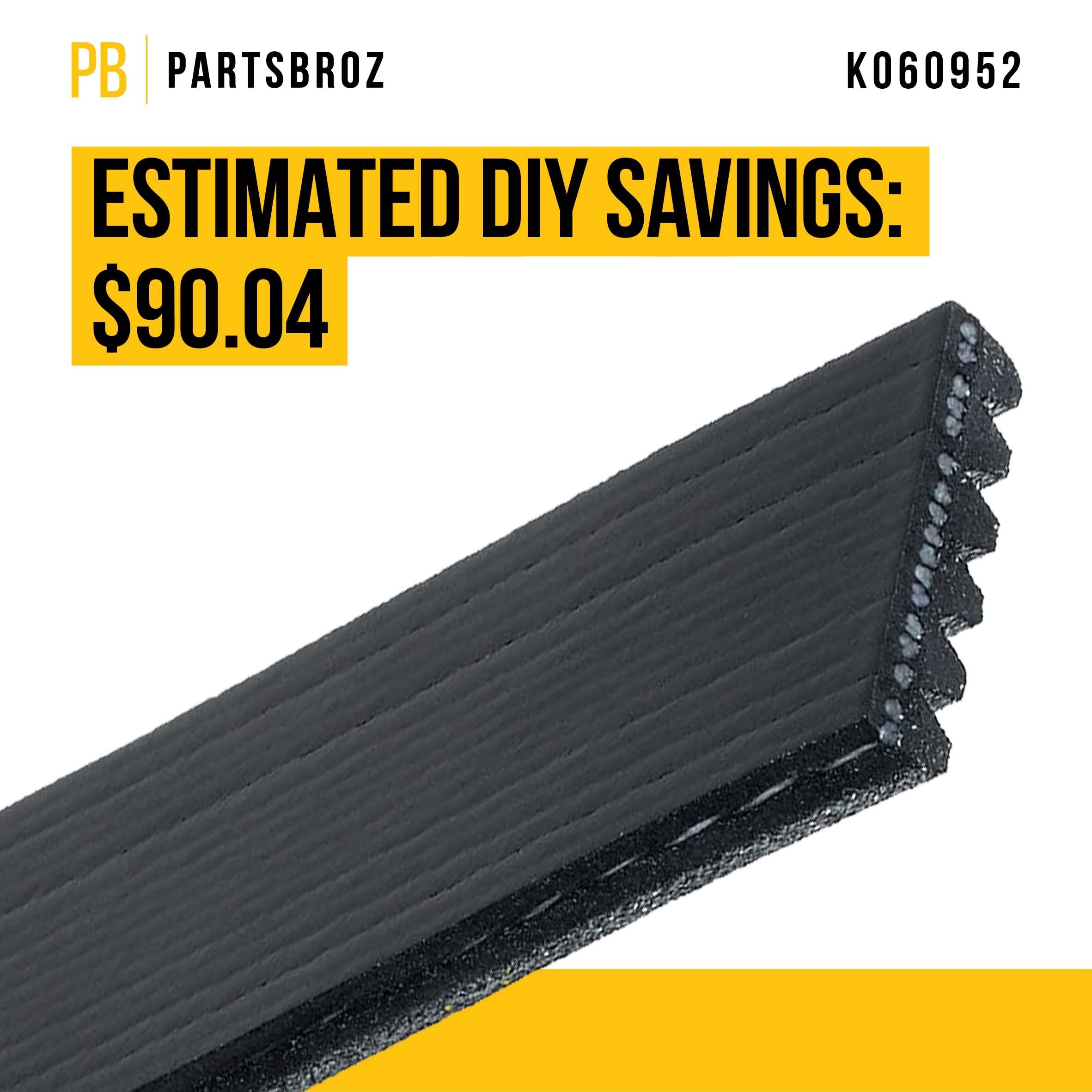 Partsbroz K060952 Micro-V Serpentine Drive Belt - Compatible With Gates Continental Bando Acdelco - Replaces 6K952, 6Pk2420, 406