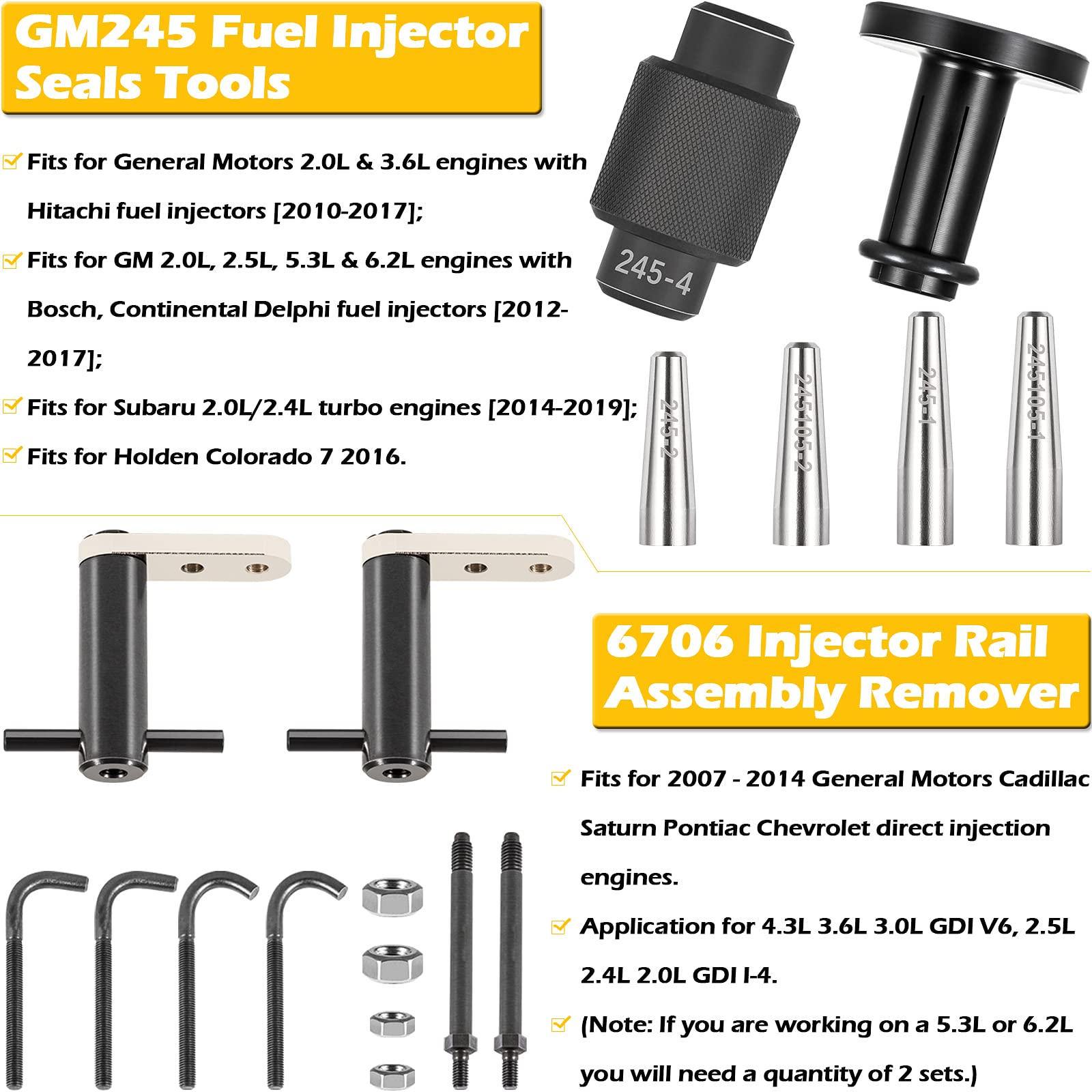 6706 Fuel Injector Rail Assembly Remover & Gm245 Fuel Injector Seals Tools Perfectly Fits For Gm Engines