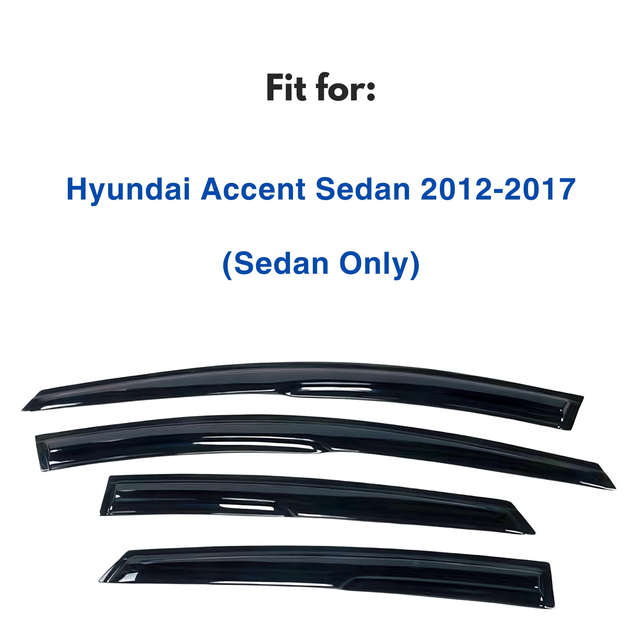 Ig Window Visor For Hyundai Accent Sedan 2012-2017, Rain Guard Tape-On Extra Durable Sun Wind Side Vent Window Deflector Mugen S
