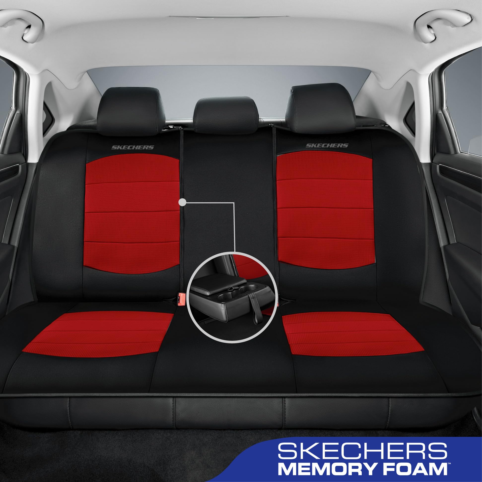 Skechers Memory Foam Car Seat Covers,Thick Cool Touch Fabric Seat Covers,car seat Protector Full Set,Airbag Compatible,Automotiv