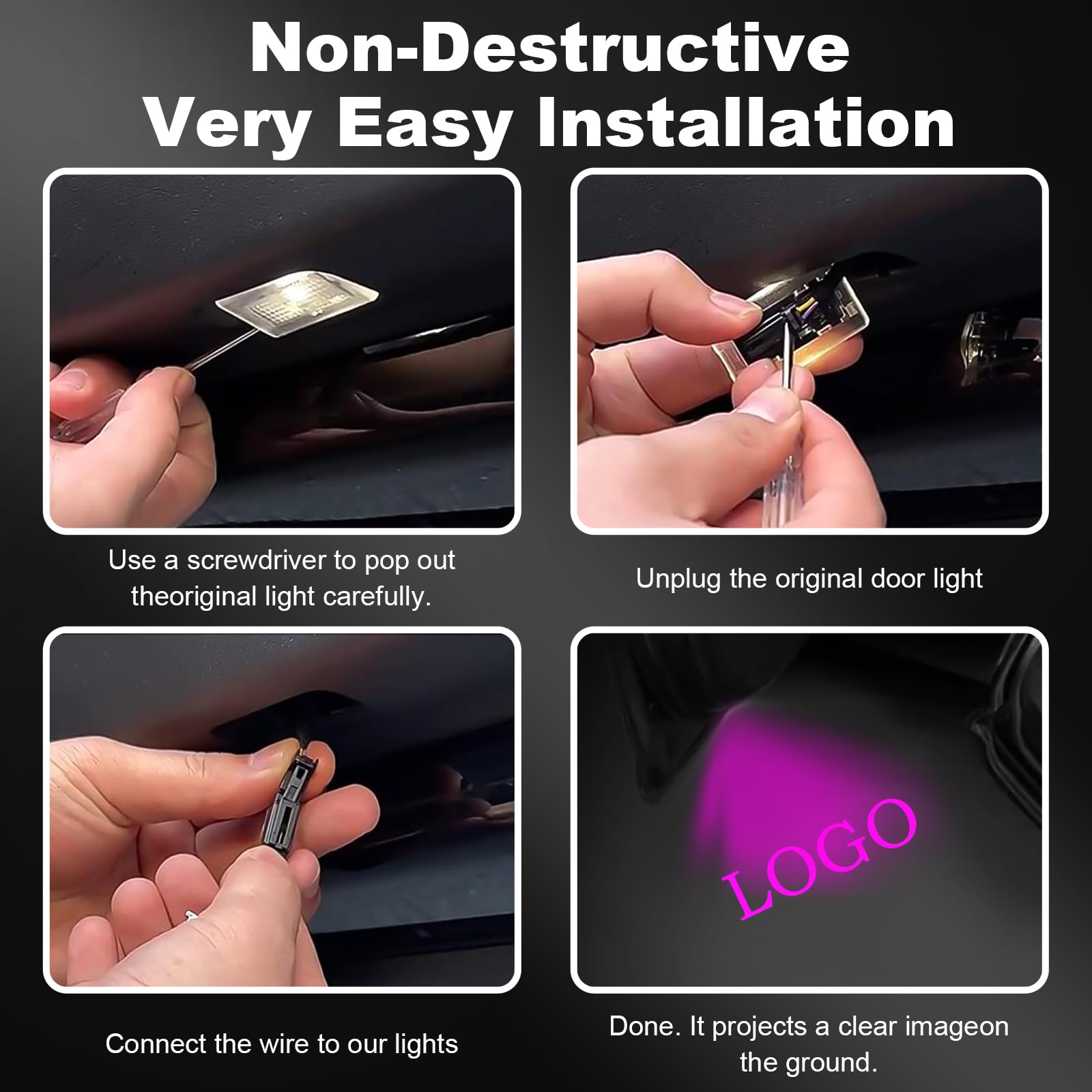 4Pcs Upgraded Tesla Puddle Lights Car Door Lights Logo Projector,Rcbdcygj Ultra-Bright Ghost Shadow Lights Welcome Courtesy Step Door Lamps Replacement With Extension Cords (Pink Light)