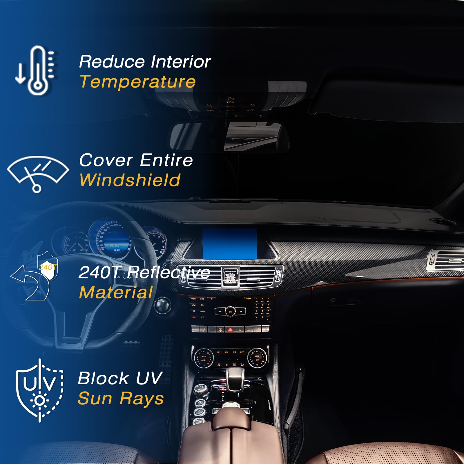 Windshield Sun Shade - Car Sun Shade Windshield, Compatible For Tesla Model 3/Y Customized, Tesla Model 3/Y Accessories 2025 Fol