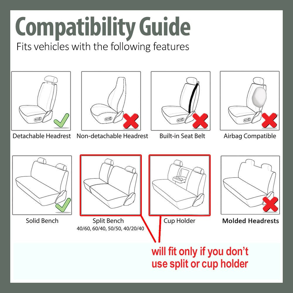 Fh Group Car Seat Covers Full Set Cloth - Universal Fit Automotive Seat Covers, Low Back Front Seat Covers, Solid Back Seat Cove