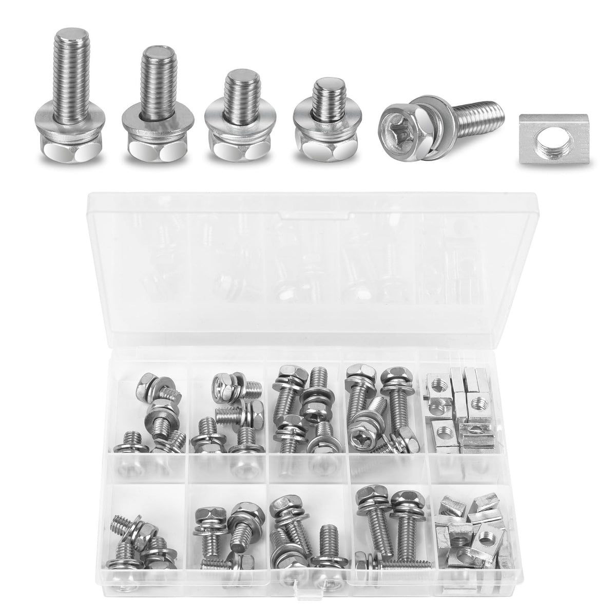 56 Pack Motorcycle Battery Terminal Nuts and Bolt Kit M6 x 10 mm 12 mm 16 mm 20 mm Bolt Square Nut Kit Stainless Steel Motorcycl