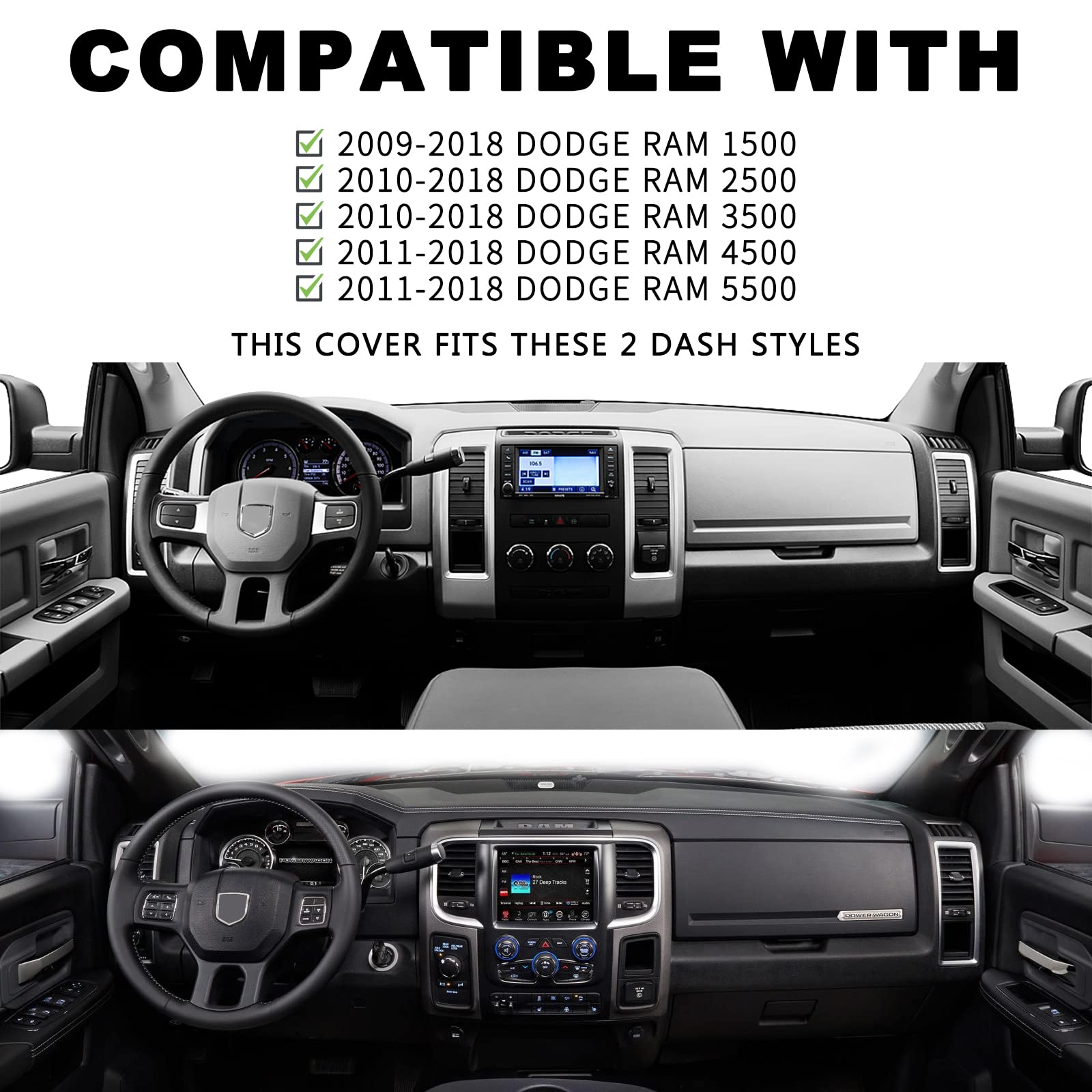 Hanlanka Dashboard Cover Mat Dash Cover Compatible With 2009 2010 2011 2012 2013 2014 2015 2016 2017 2018 Ram 1500 2500 3500 Das