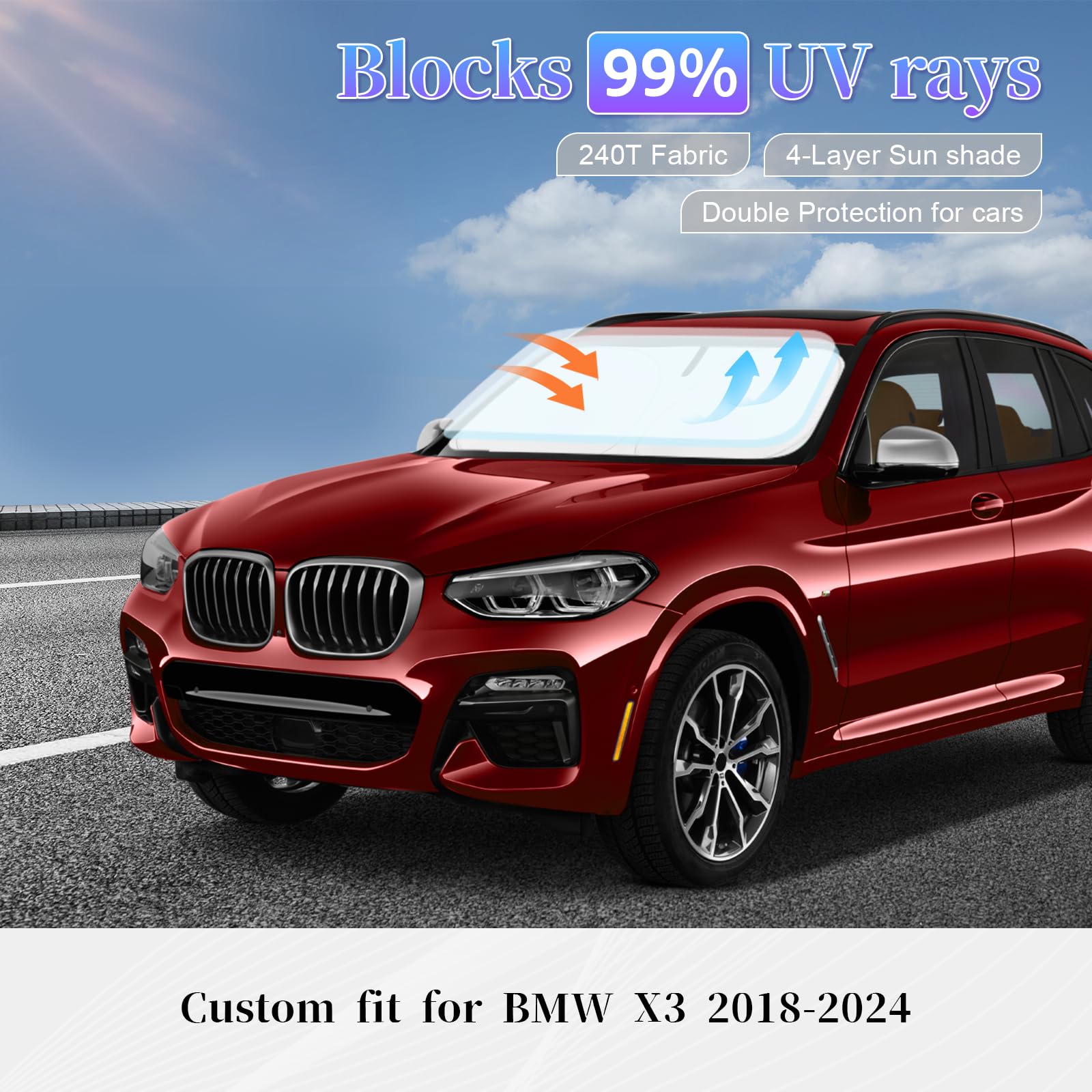 Zoibv For Subaru Forester 2013-2018 Sun Shade Sunshade Windshield Cover, 240T Fabric 4-Layer Front Window Shade Custom Fit Fores