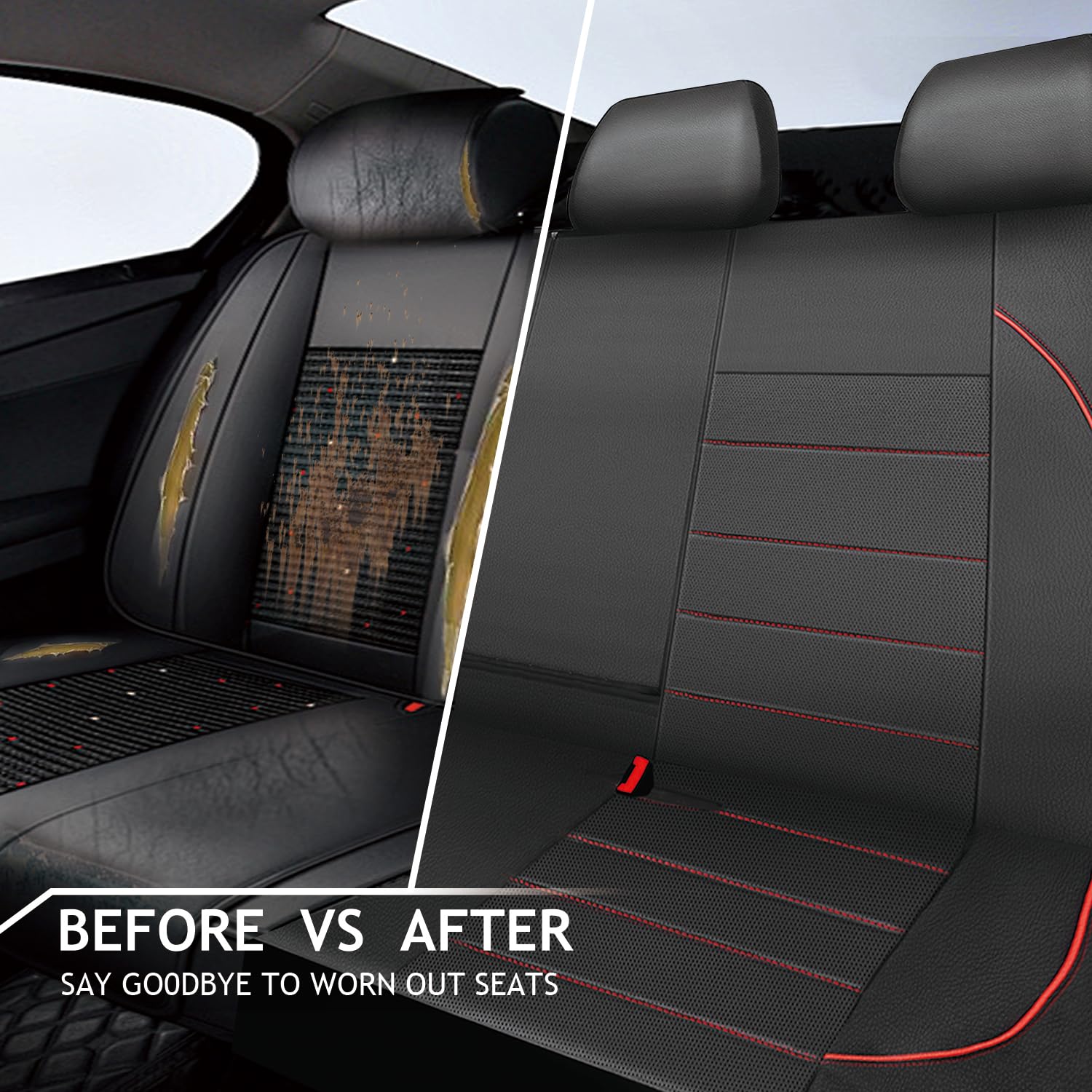 Car Pass Leather Back Seat Cover,Piping Waterproof Bench Seat Cover, Rear Seat Cover Universal Fit For Cars Sedans Suvs Truck 95