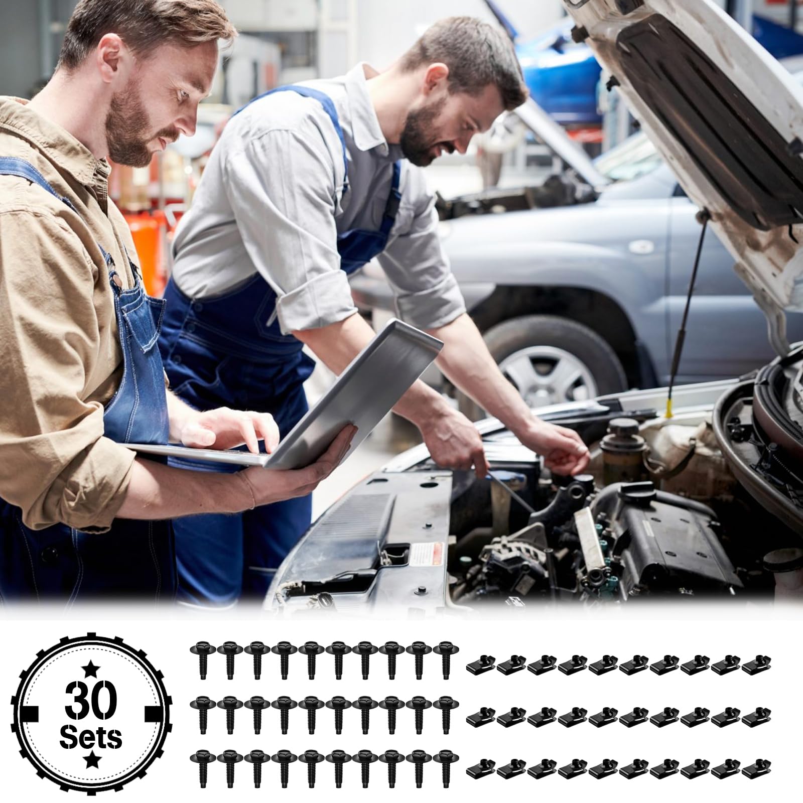 ?Upgraded?30 Sets M6-1.0  25mm Extruded U Nuts and Hex Head SEMS Bolts Kit w/Dog Point -OEM Replacement for GM 11503714, Ford W5