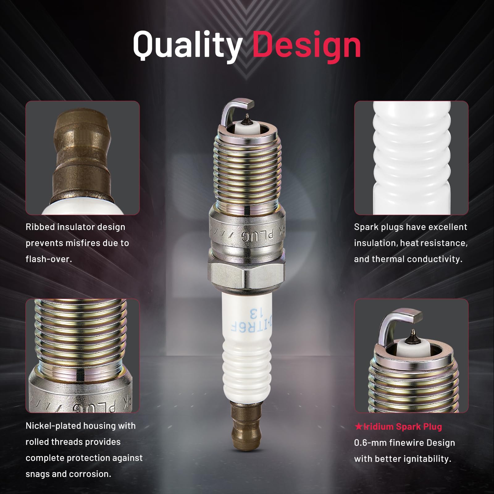 BDFHYK Set of 4 Iridium Spark Plug Compatible with Focus Escape Transit Connect,Mazda 3 Tribute,Mercury Mariner,2.0L 2.3L ELECTR