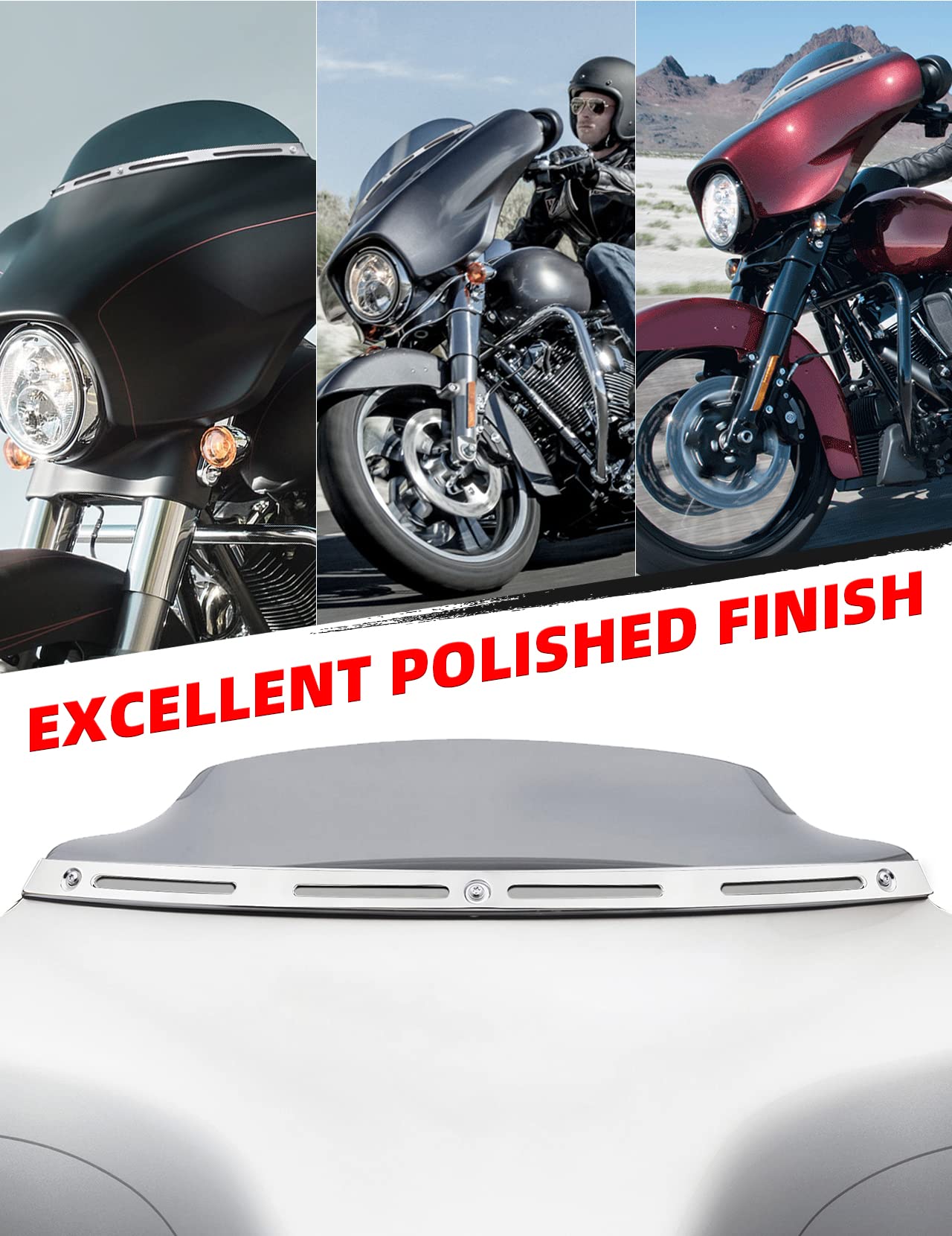 Amazicha Slotted Windshield Trim Polished Windscreen Trim 96-13 Compatible For Harley Davidson Touring Street Glide Electra Glid