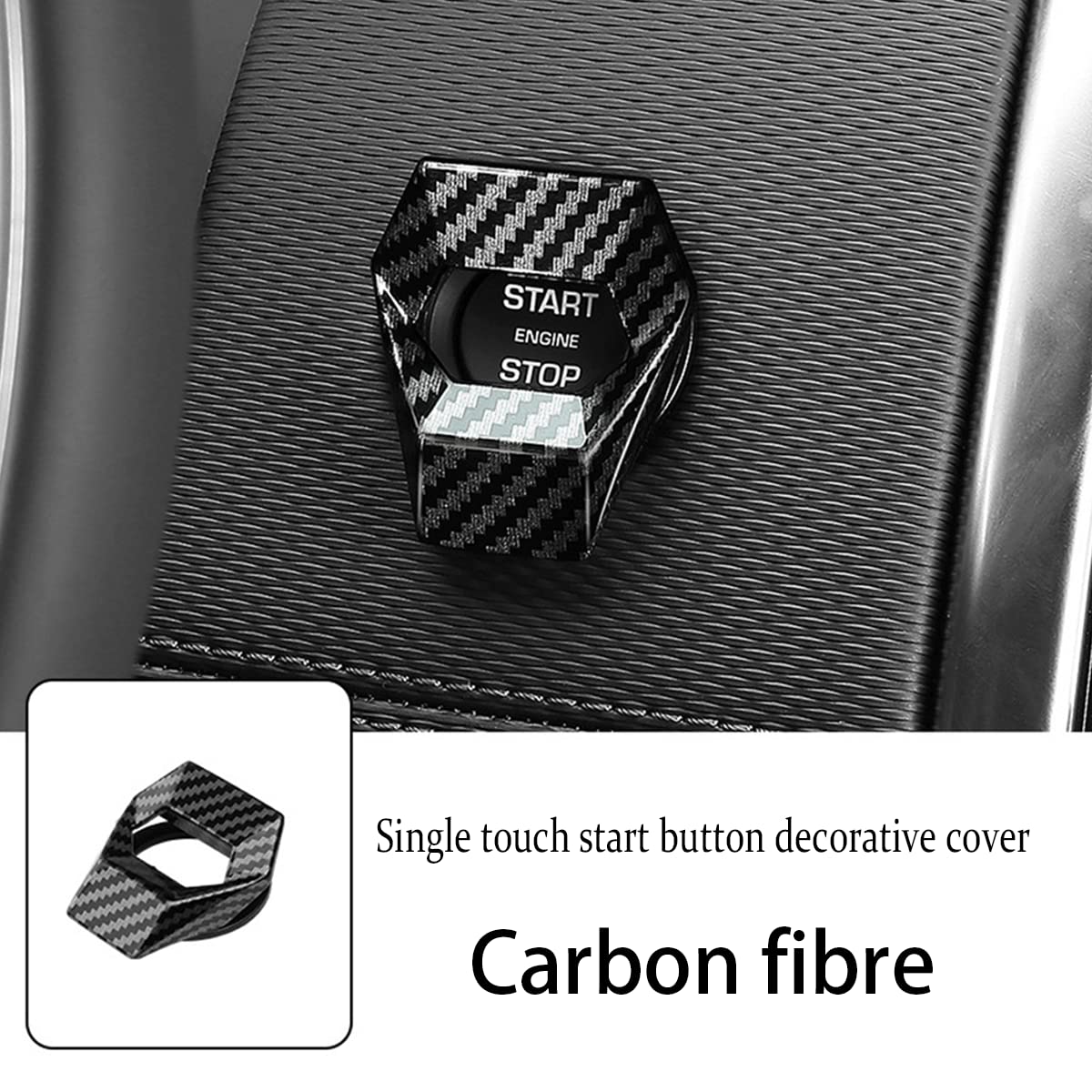 Engine Start/Stop Button Cover, Carbon Fiber Zinc Alloy Car Power Control Trim, Push To Start Button Key Ignition Protective Cov
