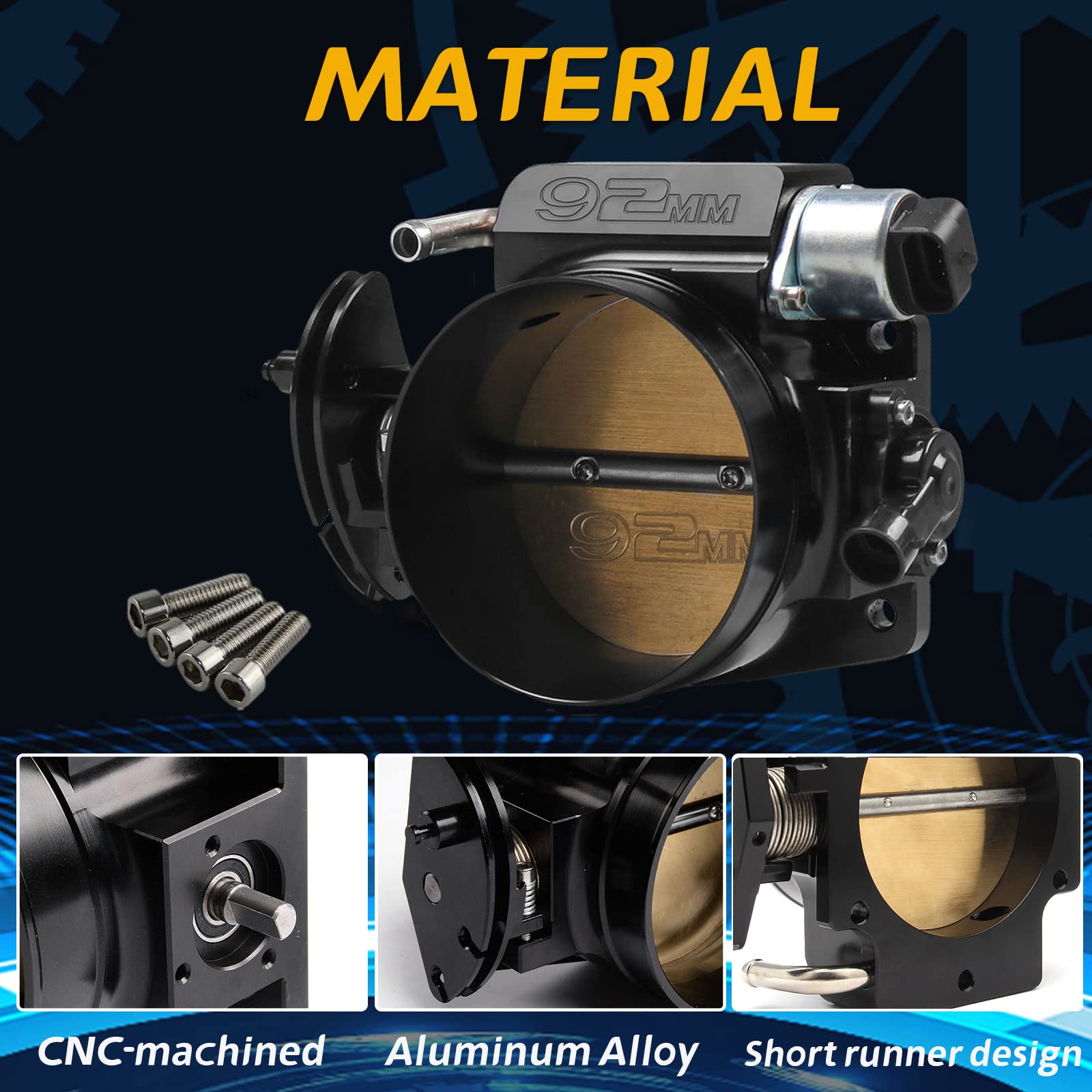 Yeshma 92Mm Throttle Body For Ls1 Ls2 Ls3 Ls6 Ls7 Lsx Intake Manifold With Throttle Position Sensors Tps & Idle Air Control Iac