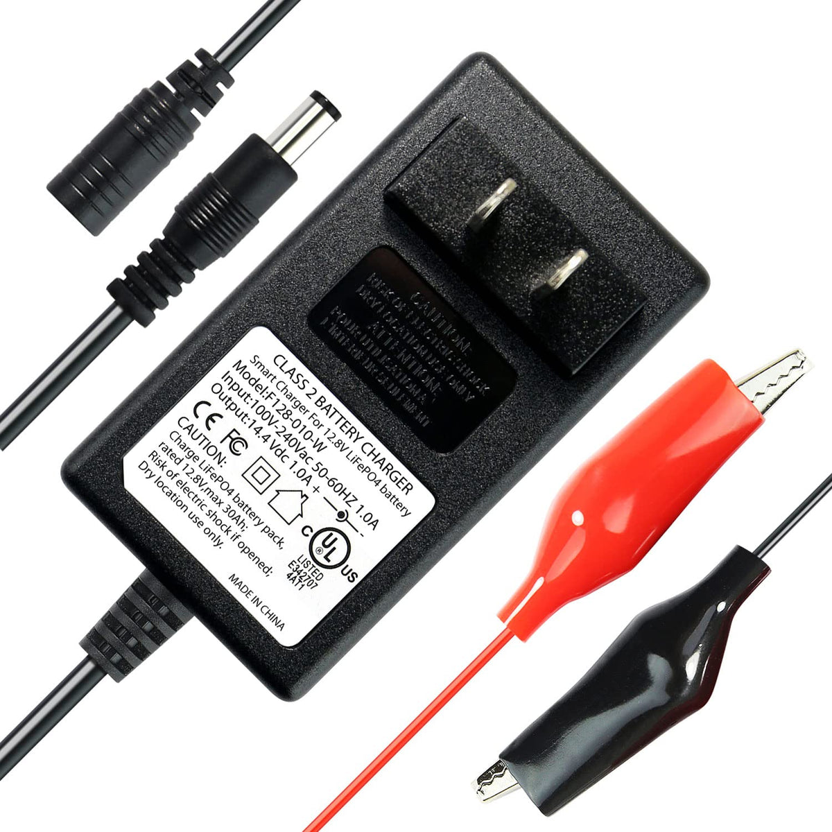 Expertpower 12V 1A Smart Charger For Lithium Lifepo4 Deep Cycle Rechargeable Batteries | Dc 5521 Male & Alligator Clips | Kids R