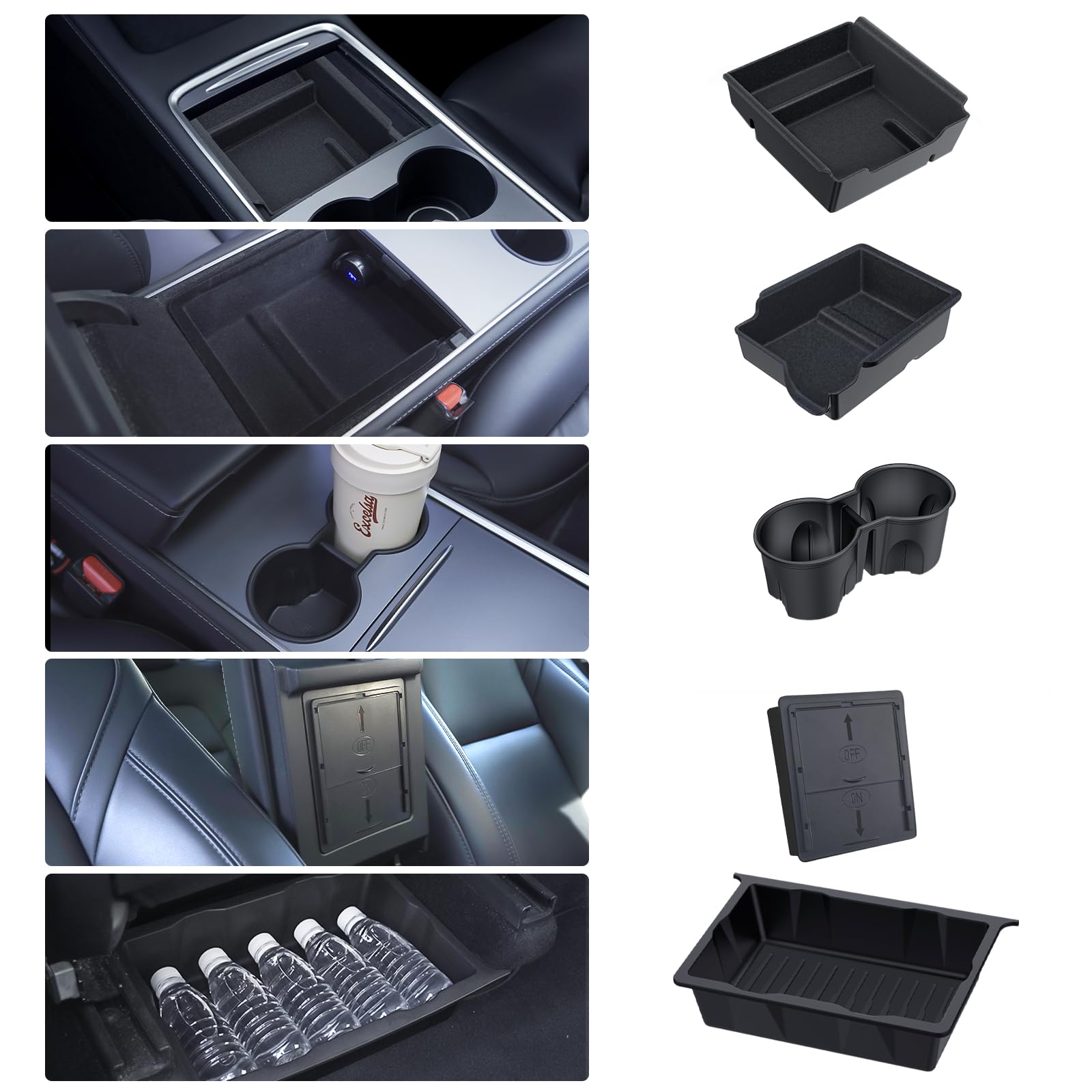 BANKKY Center Console Organizer Tray 5PCS for Tesla Model Y Accessories 2024 2023 2022 2021 2020, Armrest Storage Tray and Hidde