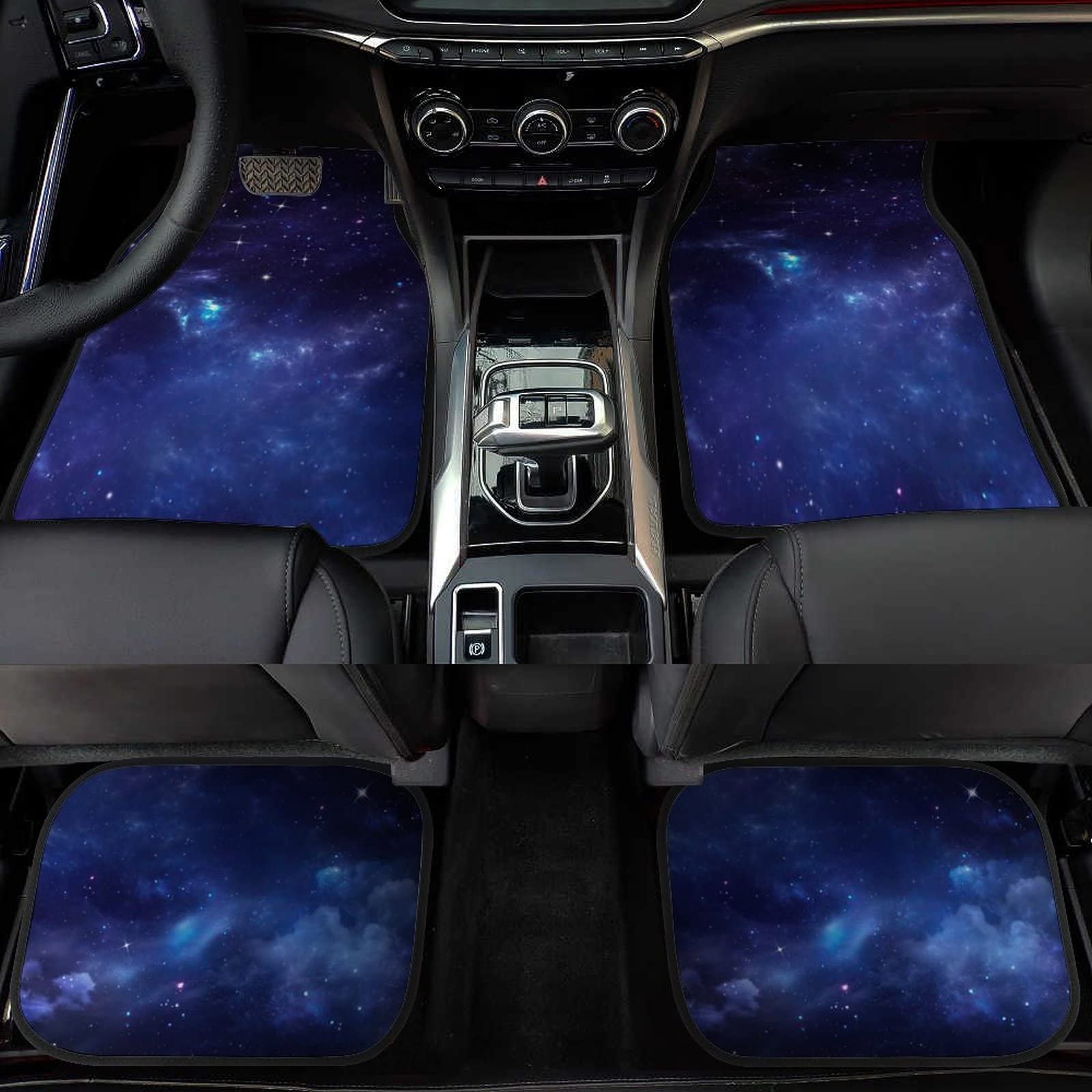 Blue Galaxy Car Floor Mats Set of 4,Beautiful Starry Night Print Outer Space Galaxy Vehicle Front Rear Carpets Non-Slip Car Floo