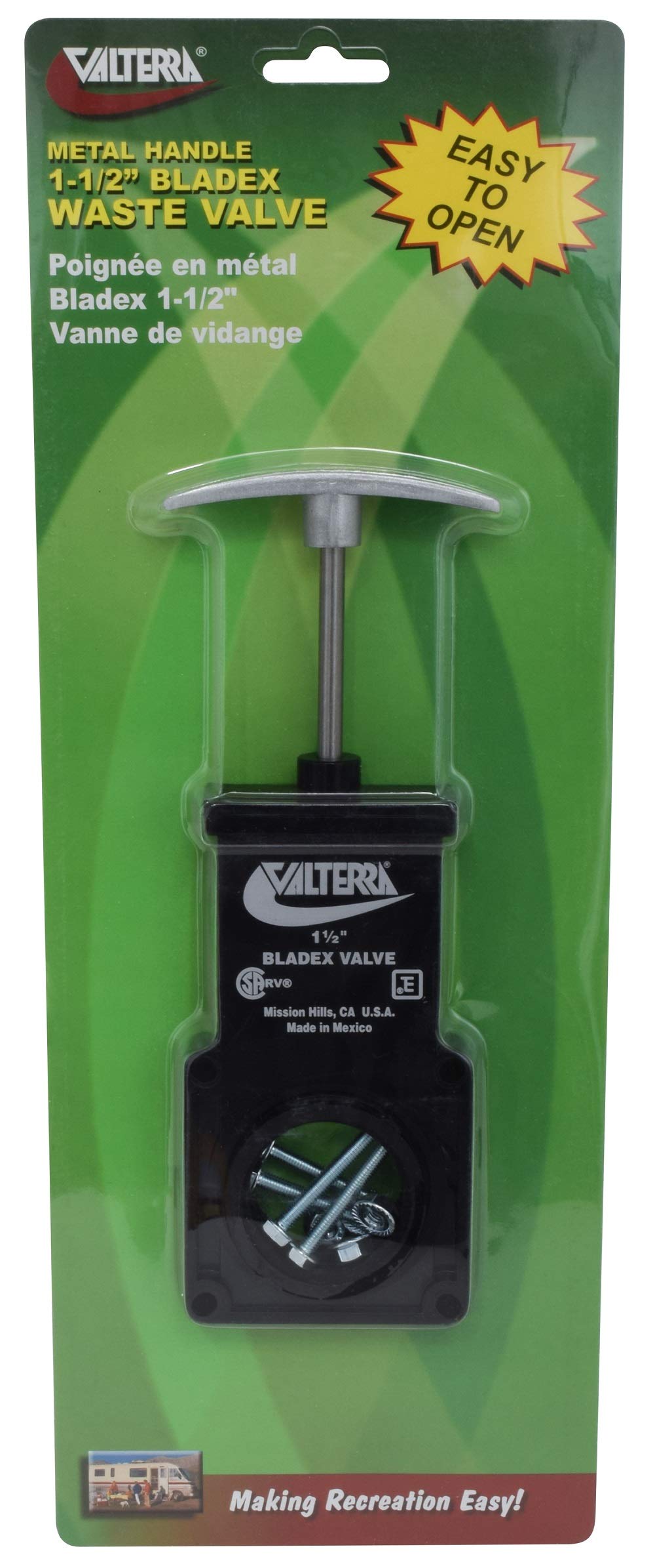 Valterra T1001VPM Bladex 1-1/2 Waste Valve Body with Metal Handle , Black