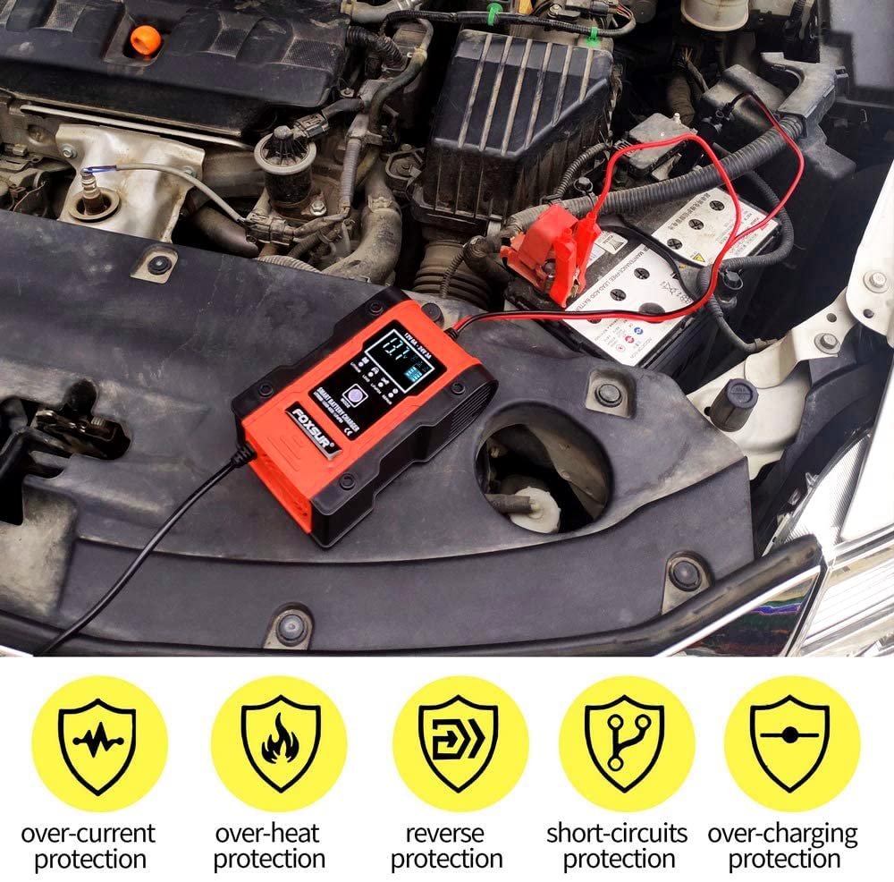 Ieik Automotive Battery Charger 12V 6A - 24V 3A Multi-Function Smart Charger Maintainer For Car, Truck, Motorcycle, Lawn Mower, Boat, Atv, Lithium, Lifepo4, Lead-Acid, Deep Cycle Battery Charger