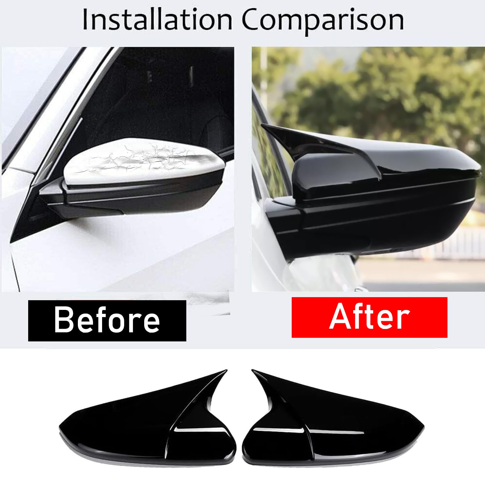 Moonlinks Compatible With 2016-2021 Honda Civic Side Ox Horn Mirror Cover Replacement, Glossy Black Lh & Rh Side Door Rearview M