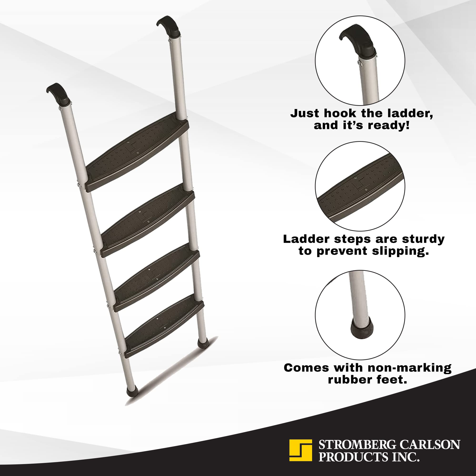 Stromberg Carlson Interior Bunk Ladder, Kd, Rv Bunk Ladder, Bunk Bed Ladder With Injection Molded Treads, Hooks And Mounting Hardware Included, Can Be Used As Dorm Loft Ladder - Black 66