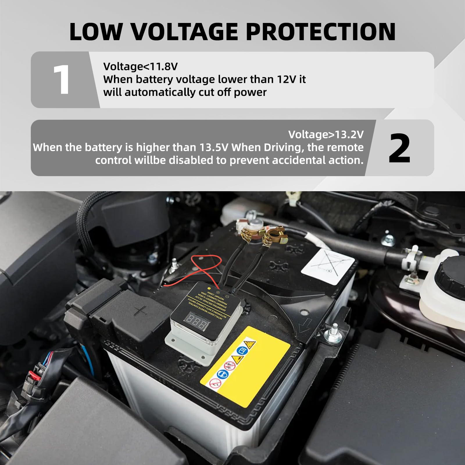 12V 200A Anti Theft Kill Switch for Car Remote Battery Disconnect Switch Smart Voltage Kill Switch Prevent Battery Drain Remote