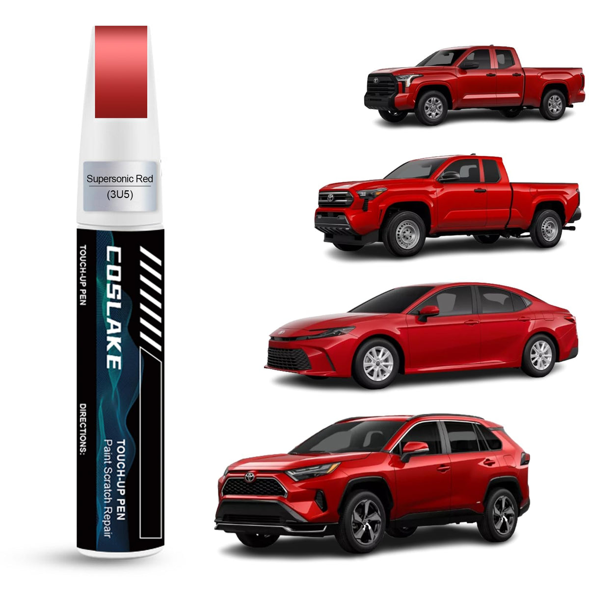 COSLAKE Car Touch Up Paint(Supersonic Red(3U5(Include 2SC))) for Toyota, Car Paint Scratch Repair Kit, Quick & Easy Solution to 