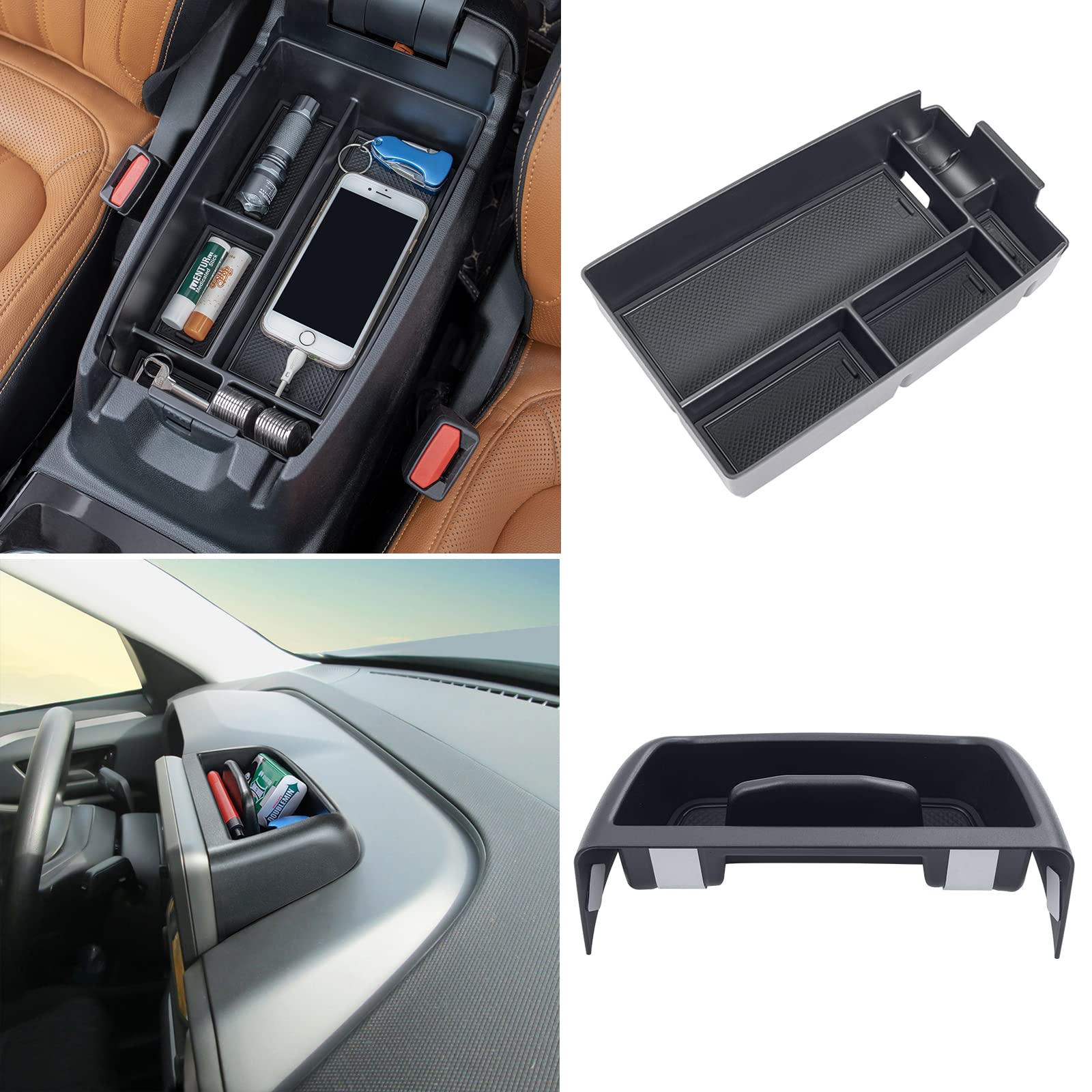 TOPINSTALL New Tray 2PCS Set Compatible with 2021-2024 Ford Bronco Sport Accessories, Armrest Storage Console Organizer Dash Tra