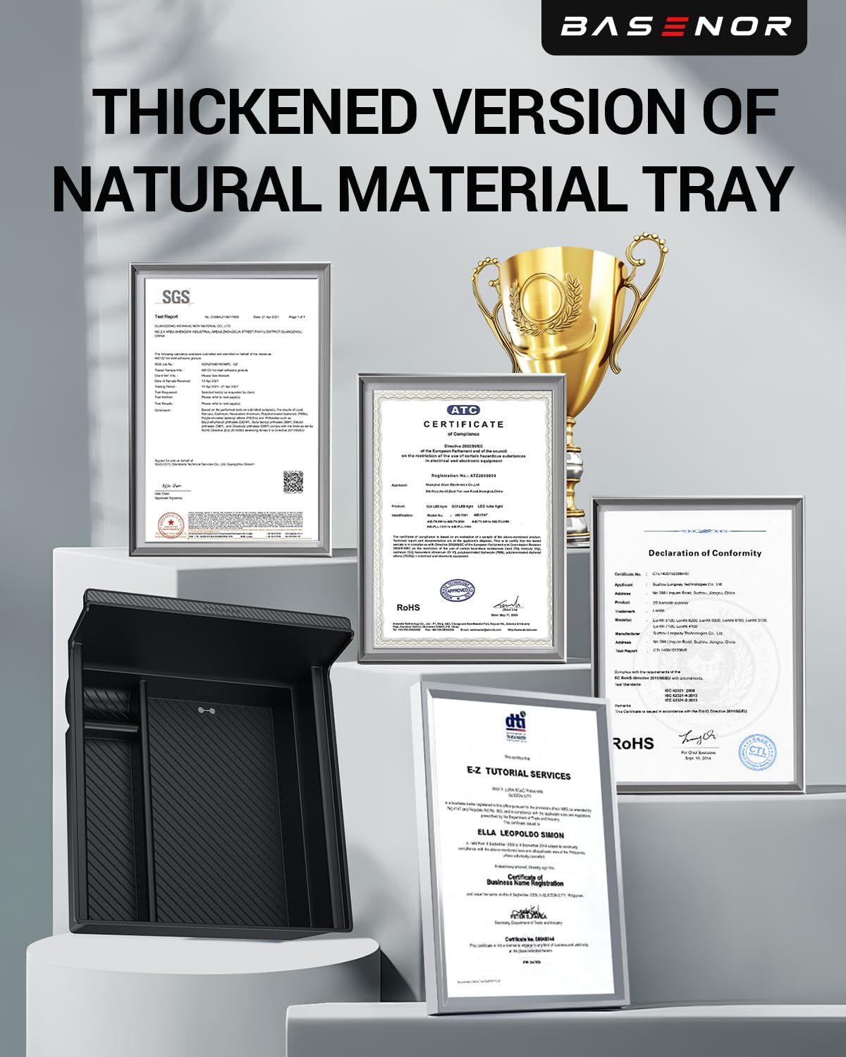 Basenor Center Console Organizer Tray (Carbon Edition) Compatible With Tesla Model 3 Highland 2024 2025 Tesla Model Y 2025 Refre